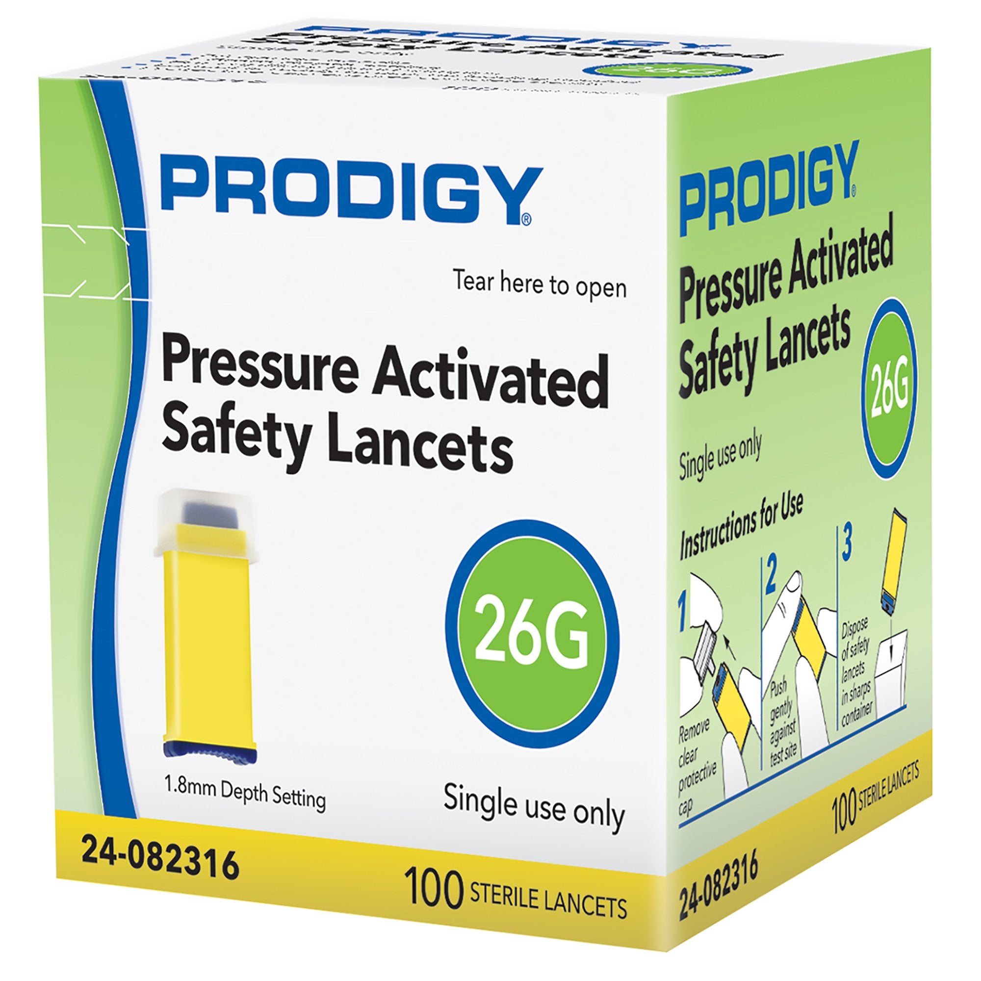 Safety Lancet Prodigy 26 Gauge Retractable Pressure Activated Finger