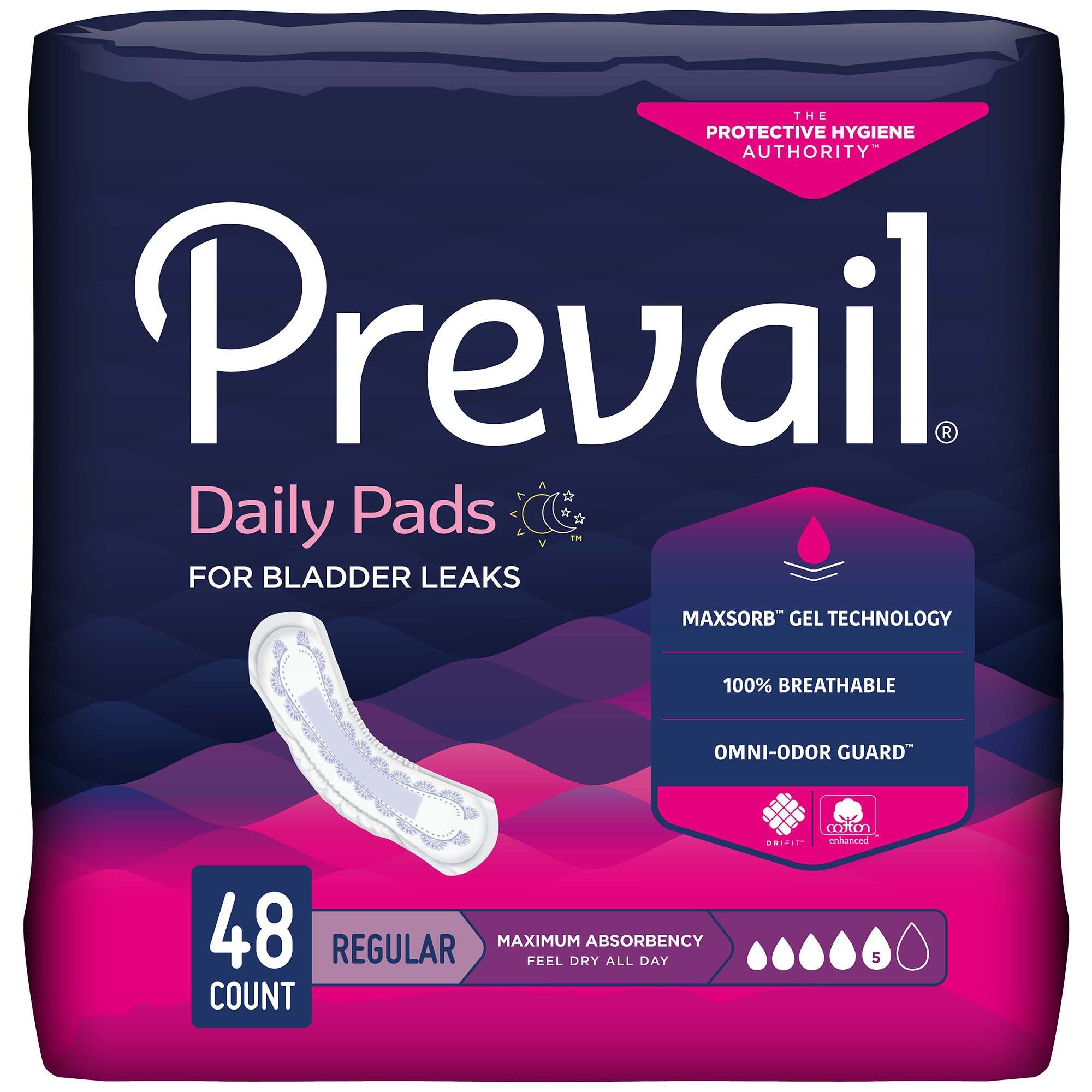 Bladder Control Pad Prevail Daily Pads 11 Inch Length Heavy Absorbency Polymer Core One Size Fits Most, Packaging Type- Case