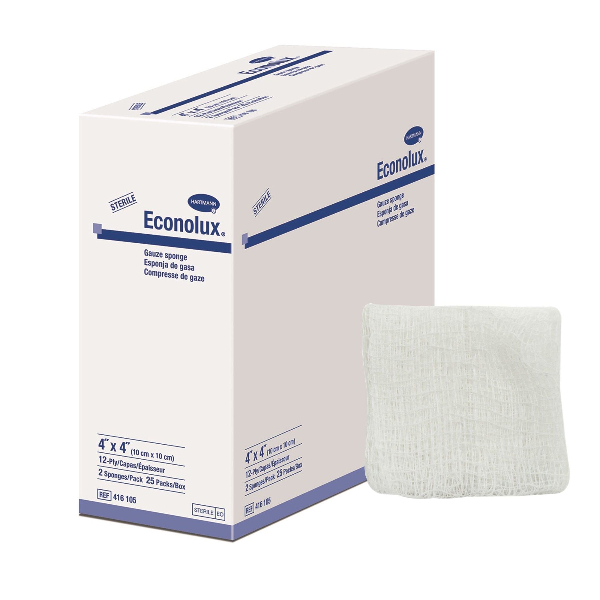 Gauze Sponge Econolux 4 X 4 Inch 12-Ply Sterile 2 per Pack, Packaging Type- Box