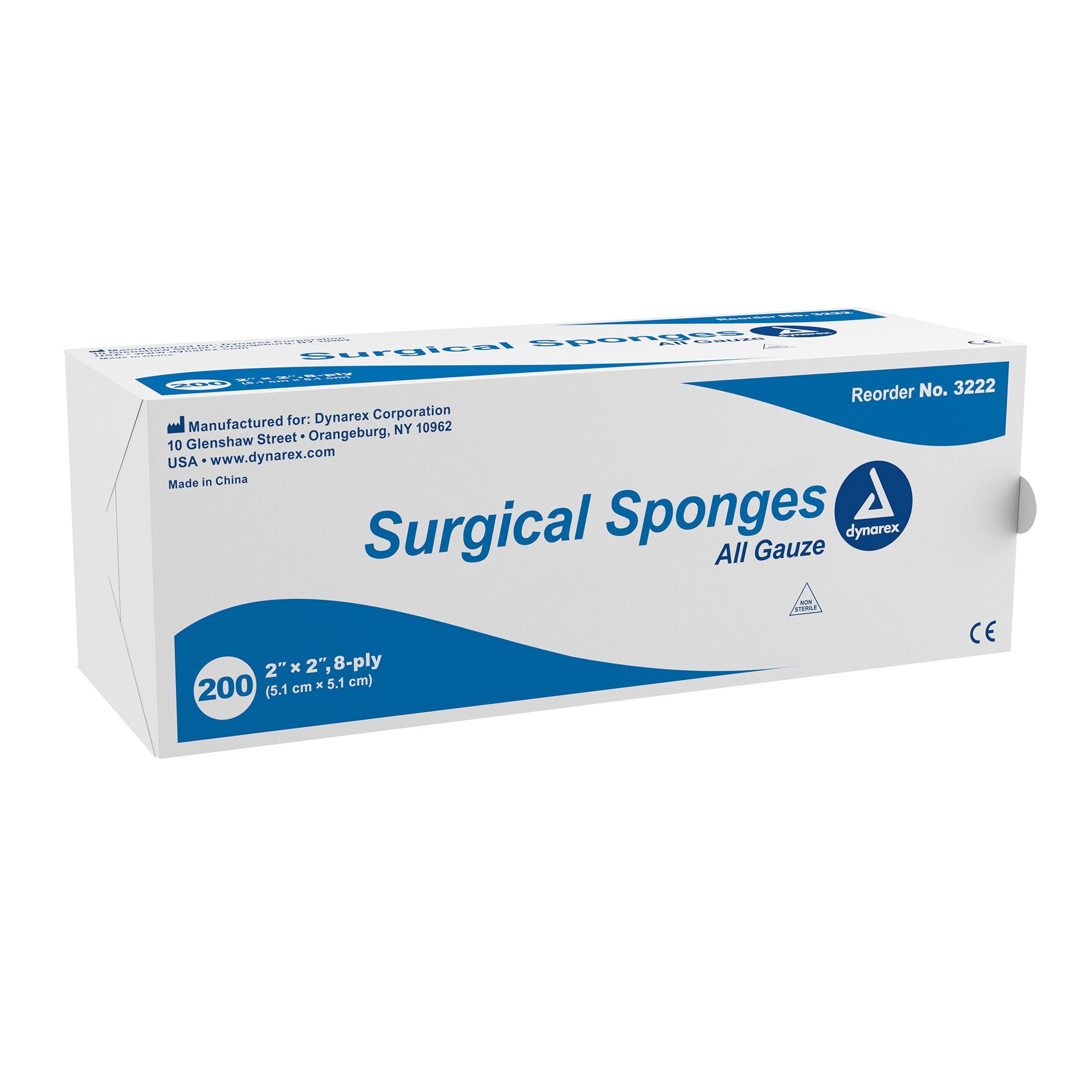 Gauze Sponge Dynarex 2 X 2 Inch 8-Ply NonSterile 200 per Pack, Packaging Type- Box