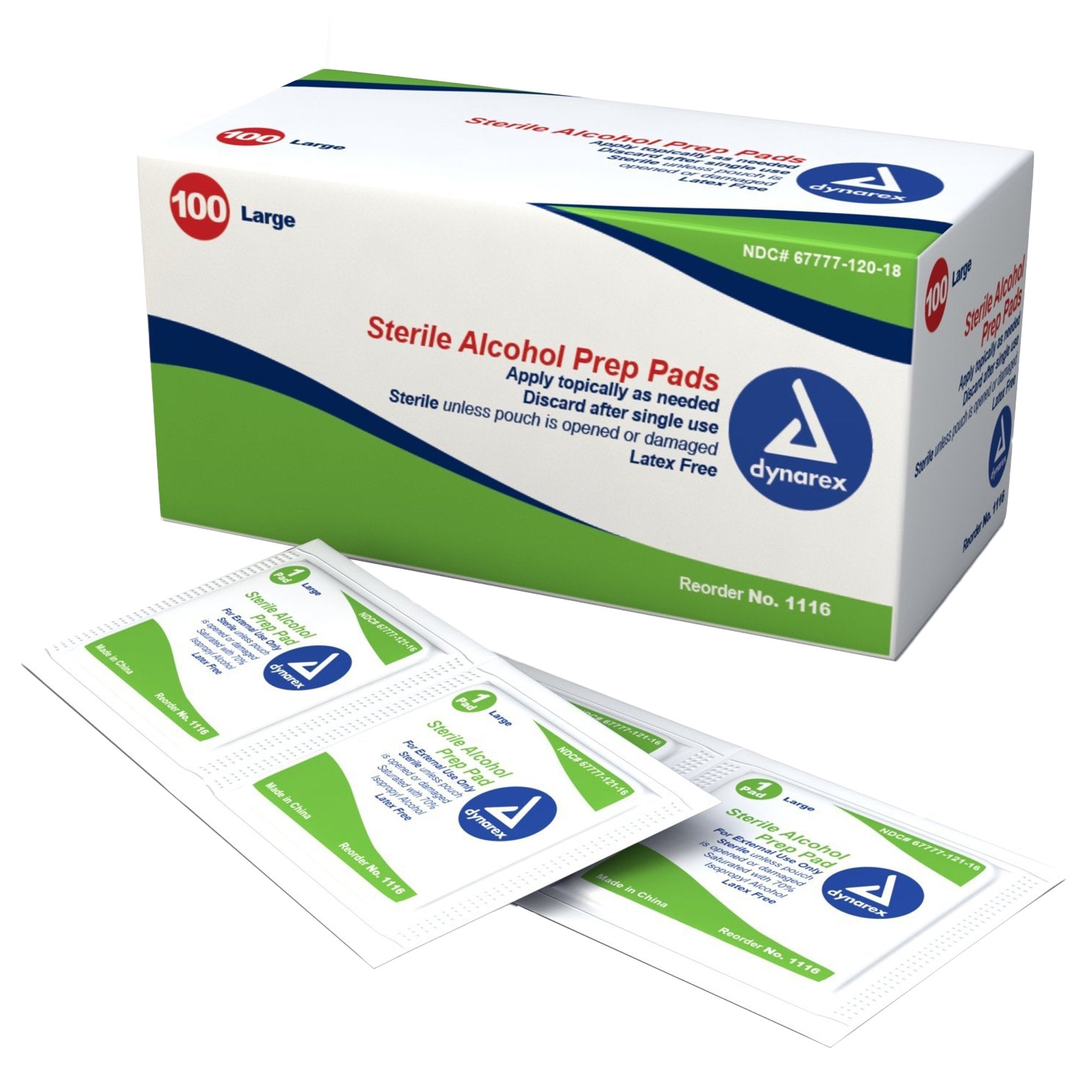 Alcohol Prep Pad Dynarex 70% Strength Isopropyl Alcohol Individual Packet Large Sterile, Packaging Type- Box