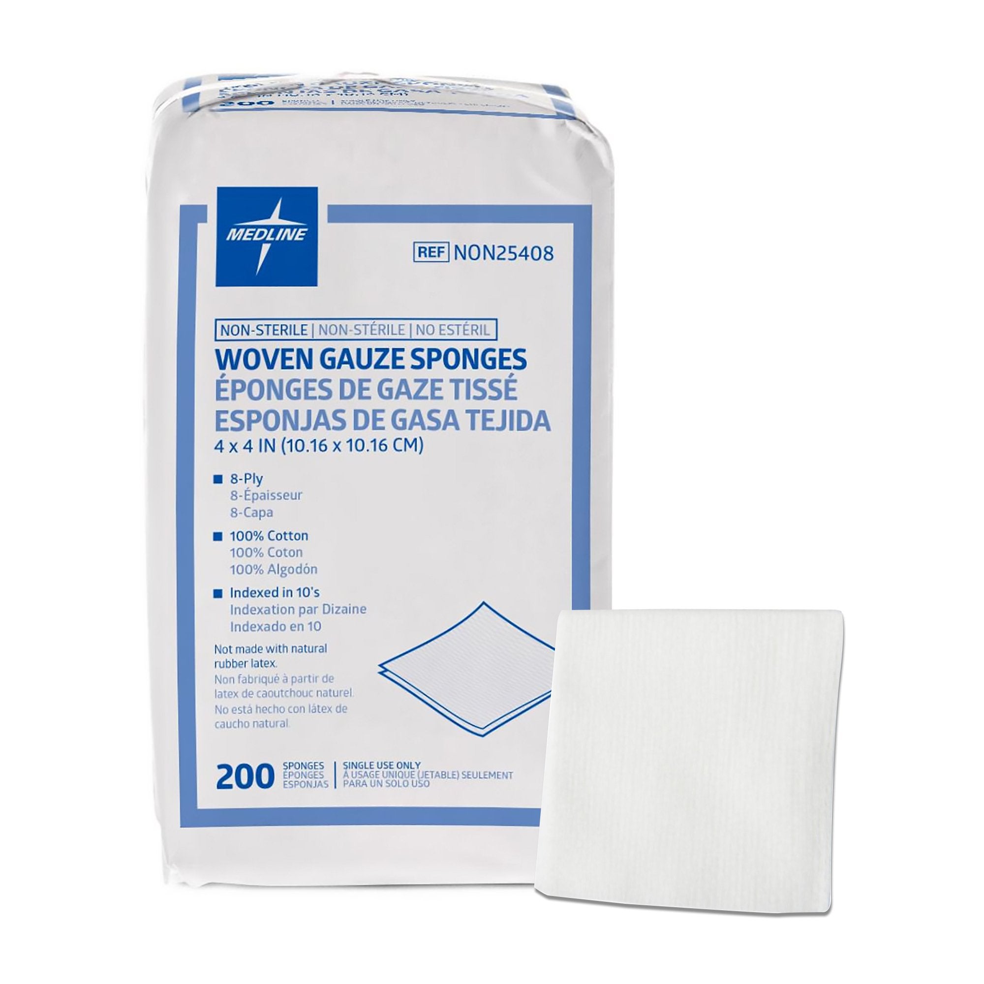 Gauze Sponge Medline 4 X 4 Inch 8-Ply NonSterile 200 per Pack, Packaging Type- Case