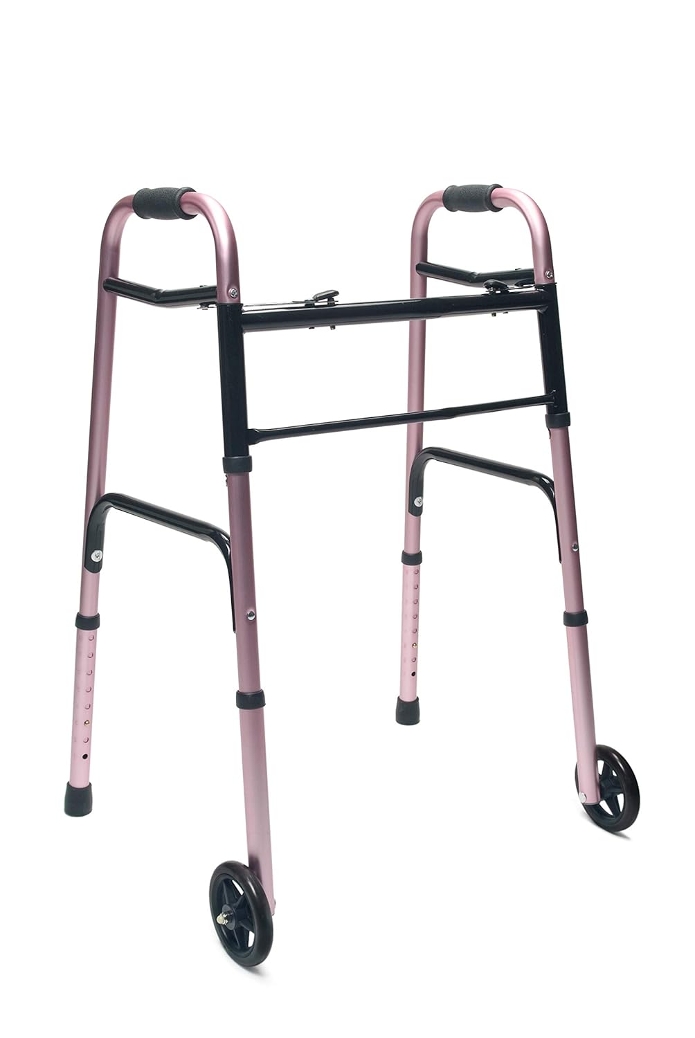 walker adult w 5 wheels folding pink case of 2