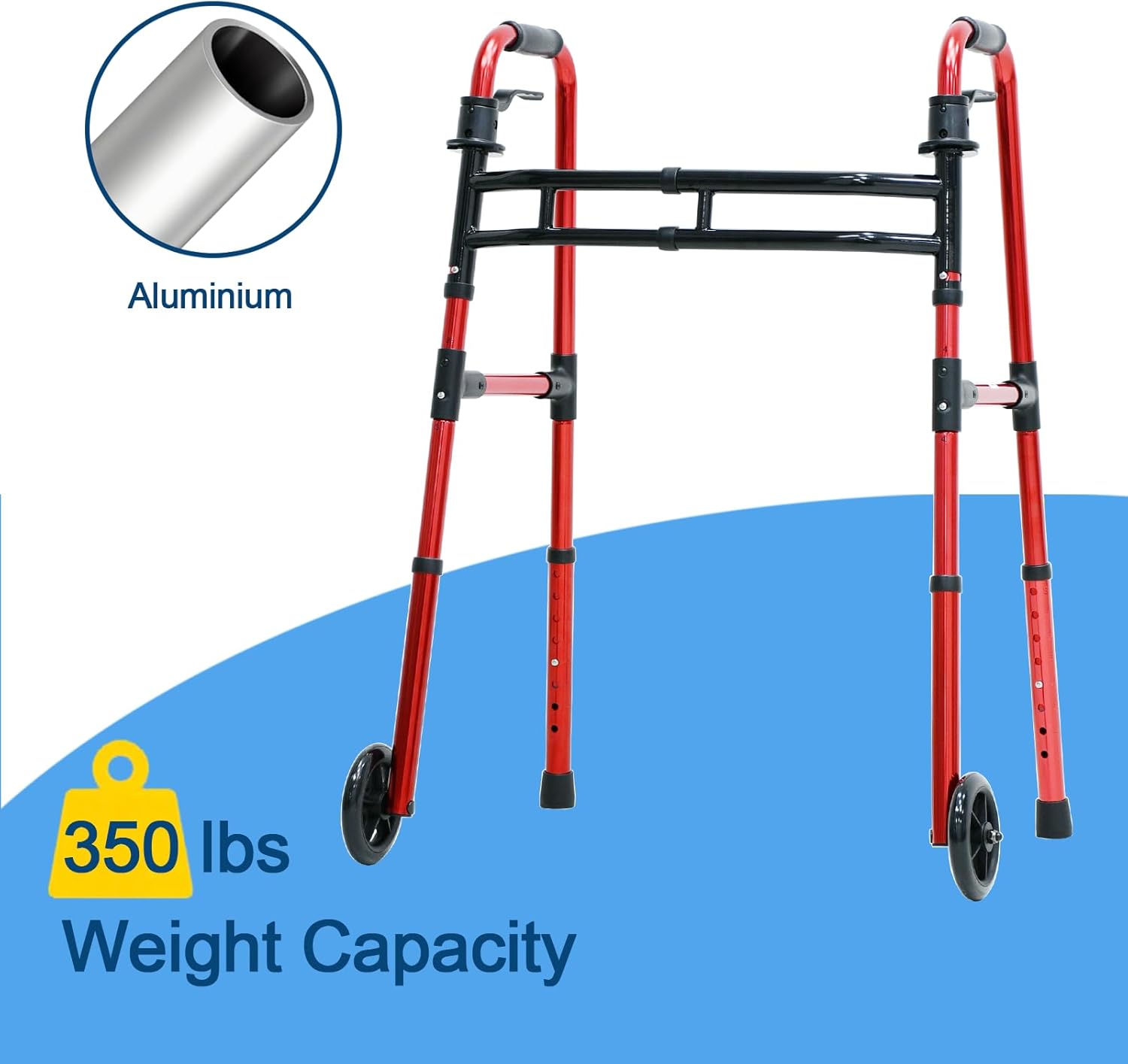 walker adult w 5 wheels folding red case of 2