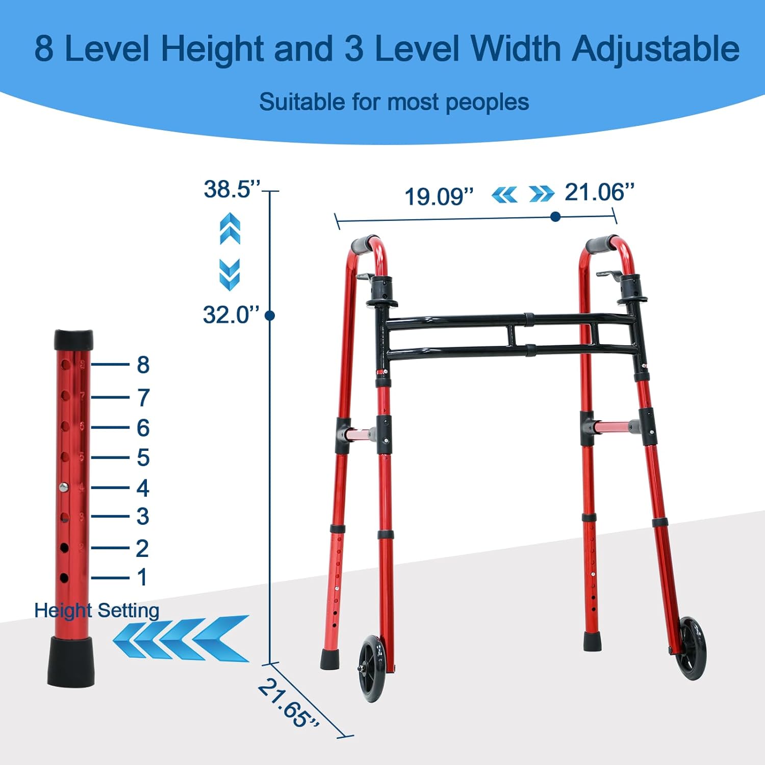 walker adult w 5 wheels folding red case of 2