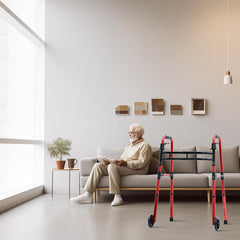 walker adult w 5 wheels folding red case of 2