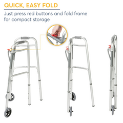 walker folding 2 button adult w 5 wheels deluxe drive