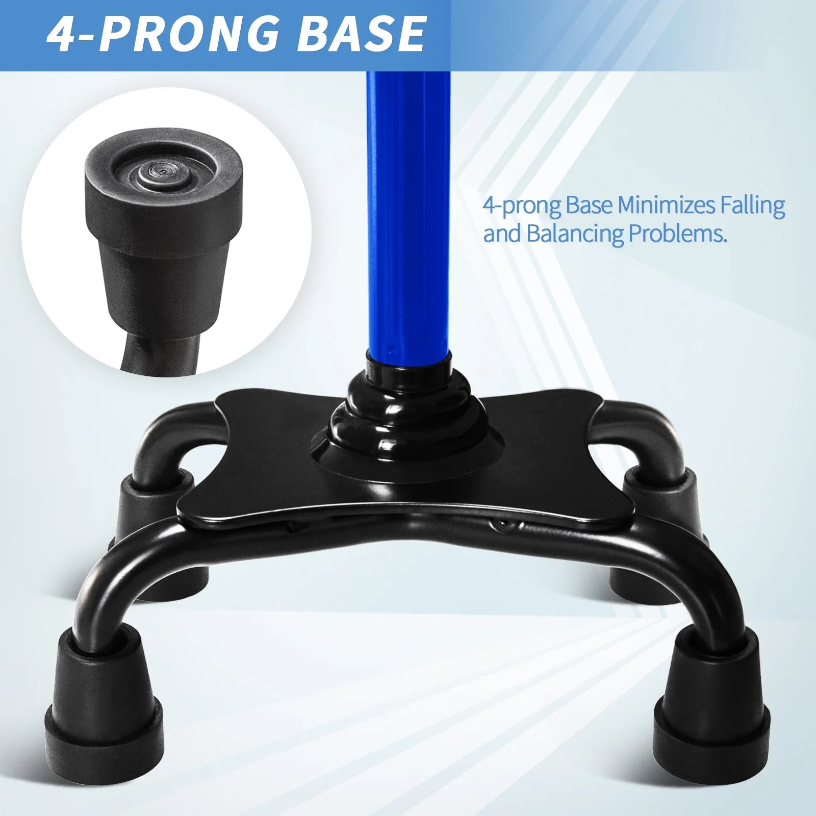 Walking Cane for Elderly Blue 4 Pronged Base Foldable Second Handle