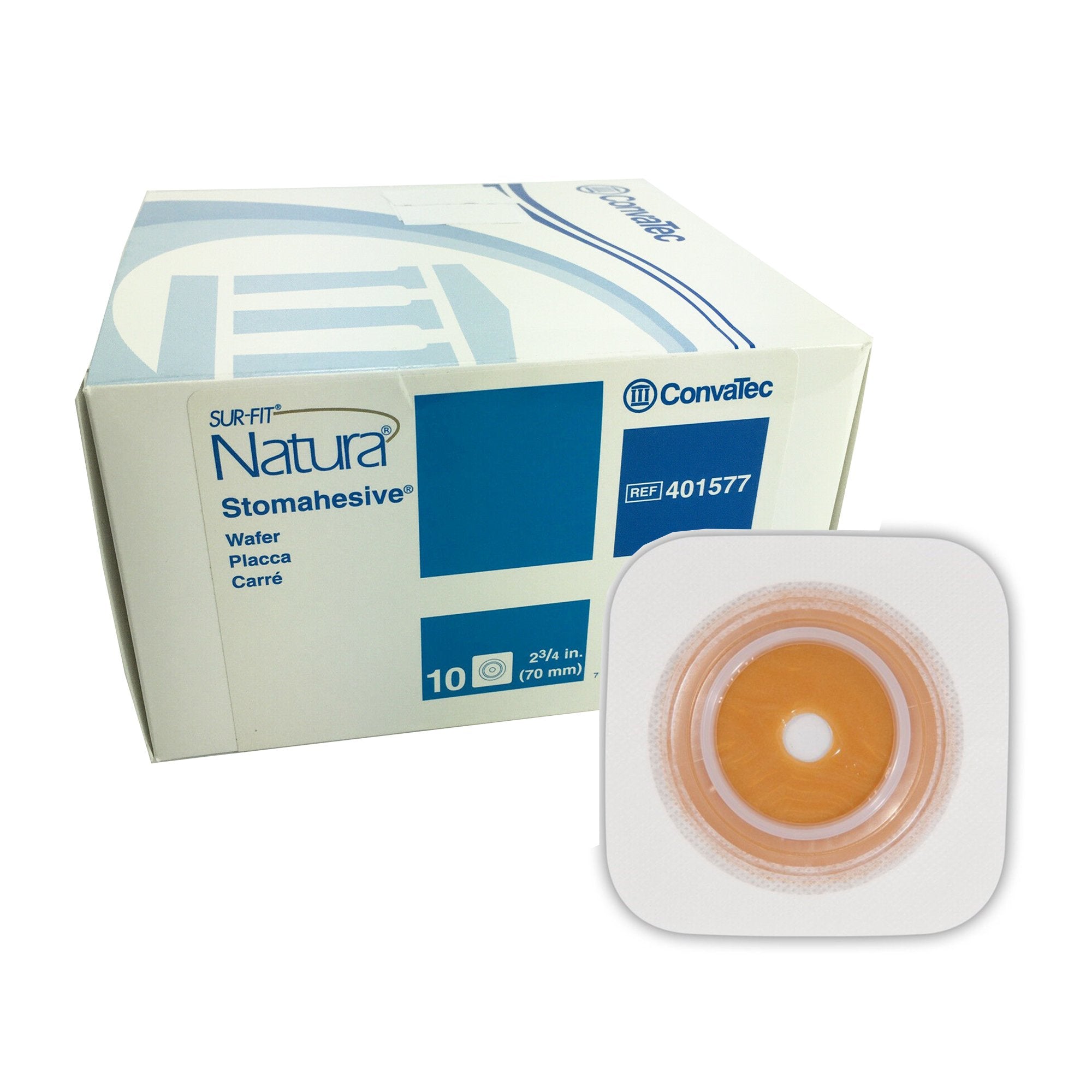 Ostomy Barrier Sur-Fit Natura Trim to Fit, Standard Wear Stomahesive Without Tape 70 mm Flange Sur-Fit Natura System Hydrocolloid 1-7/8 to 2-1/2 Inch Opening 5 X 5 Inch, Packaging Type- Box