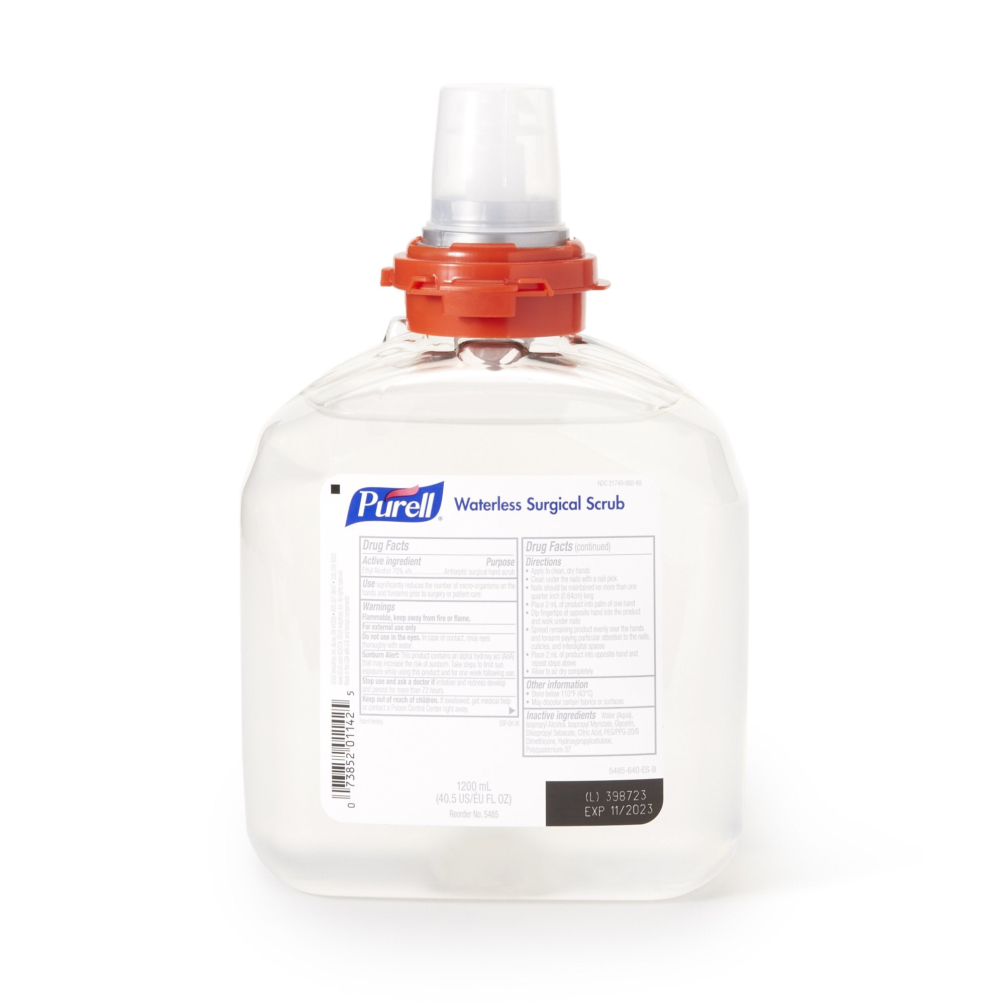 Waterless Surgical Scrub Purell 1,200 mL Dispenser Refill Bottle 70% Strength Ethyl Alcohol NonSterile
