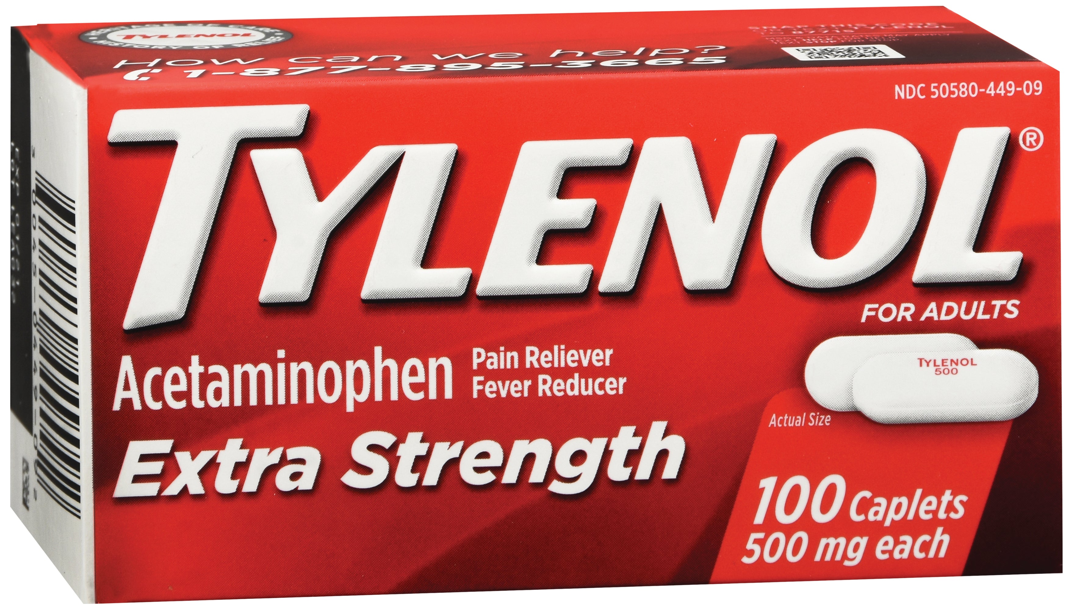 Pain Relief Tylenol 500 mg Strength Acetaminophen Caplet 100 per Box, Packaging Type- Box