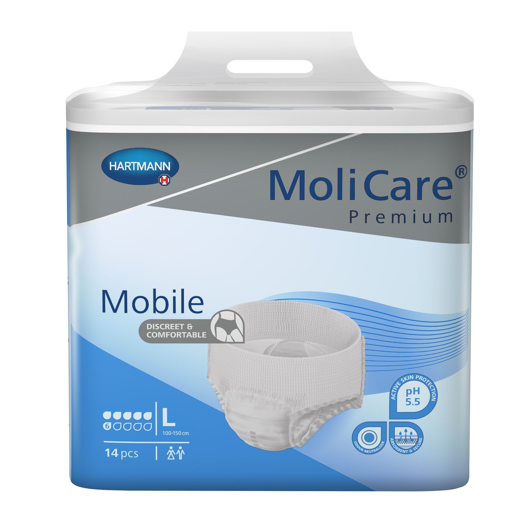 Unisex Adult Absorbent Underwear MoliCare Premium Mobile 6D Pull On with Tear Away Seams Large Disposable Moderate Absorbency, Packaging Type- Case