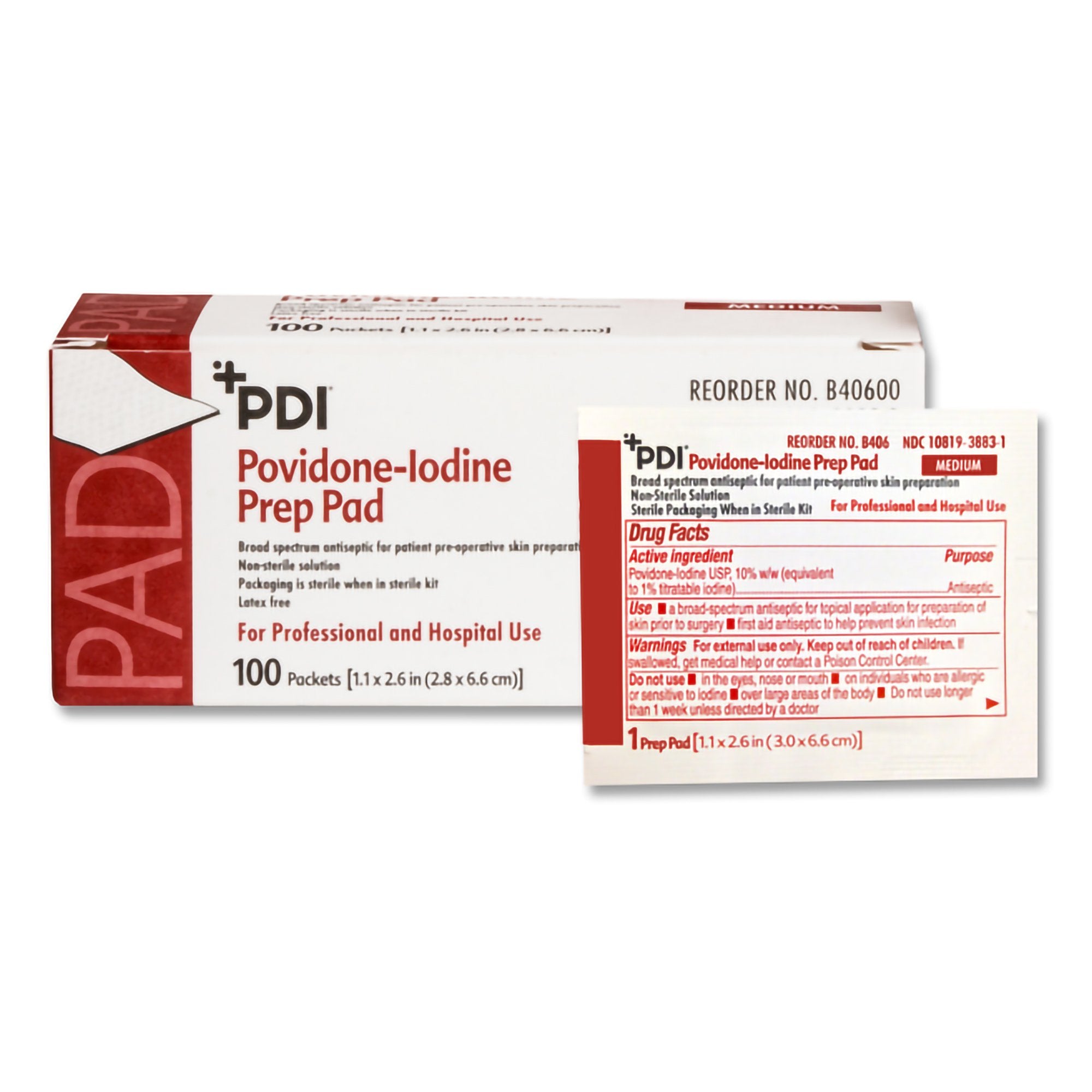 PVP Prep Pad PDI 10% Strength Povidone-Iodine Individual Packet Medium NonSterile, Packaging Type- Box