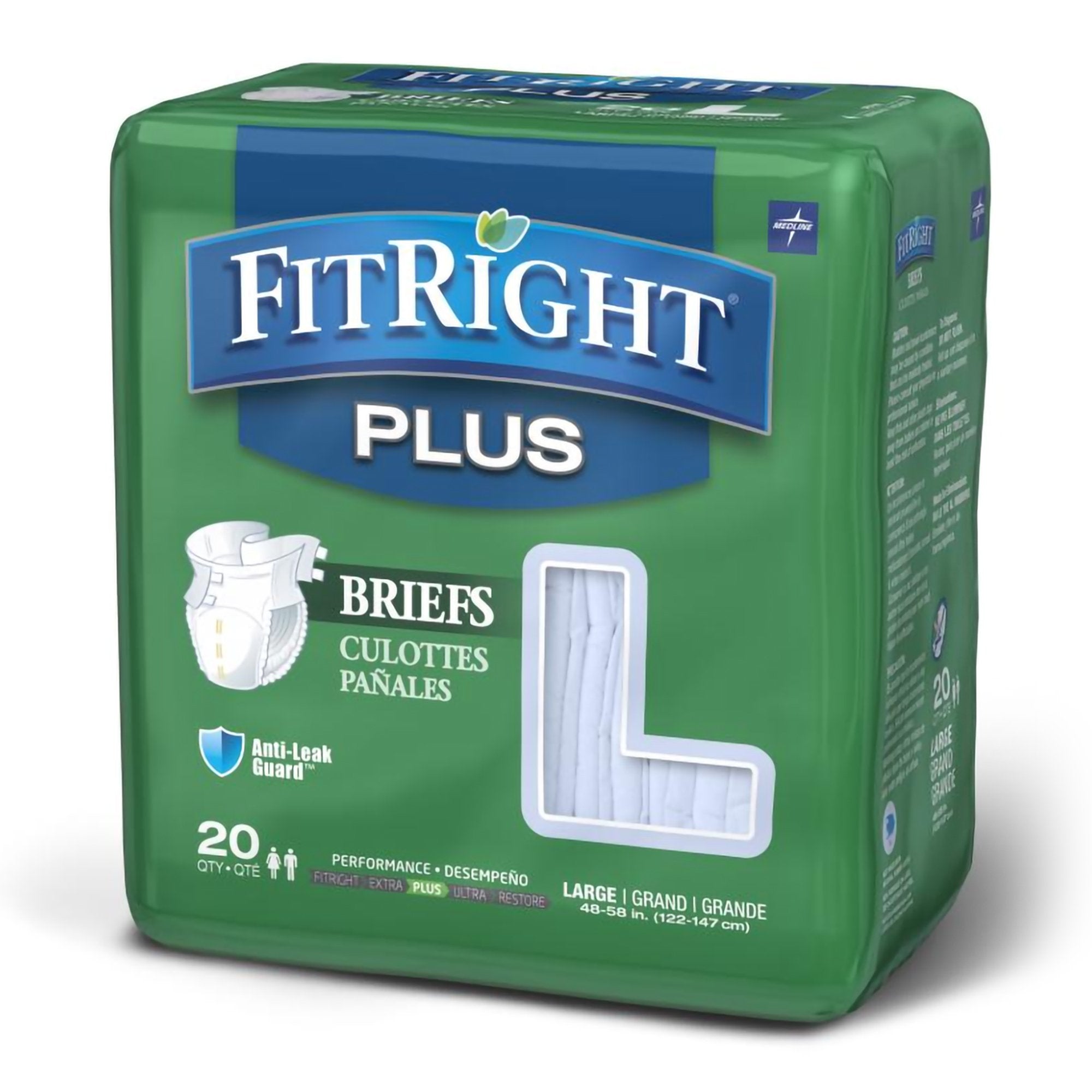 Unisex Adult Incontinence Brief FitRight Plus Large Disposable Moderate Absorbency, Packaging Type- Case