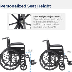Drive Medical Wheelchair – Fixed Arms, Swing-Away Elevating Leg Rests, 8" Front Wheels, 300 lb Capacity, Model 10965C