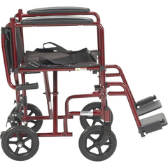 Drive Medical Transport Lightweight Red Wheelchair with Padded armrests and swing-away footrests ,Composite 8" Wheels ,300 lbs Weight Capacity ,19" (W) x 16" (D) ,10950J