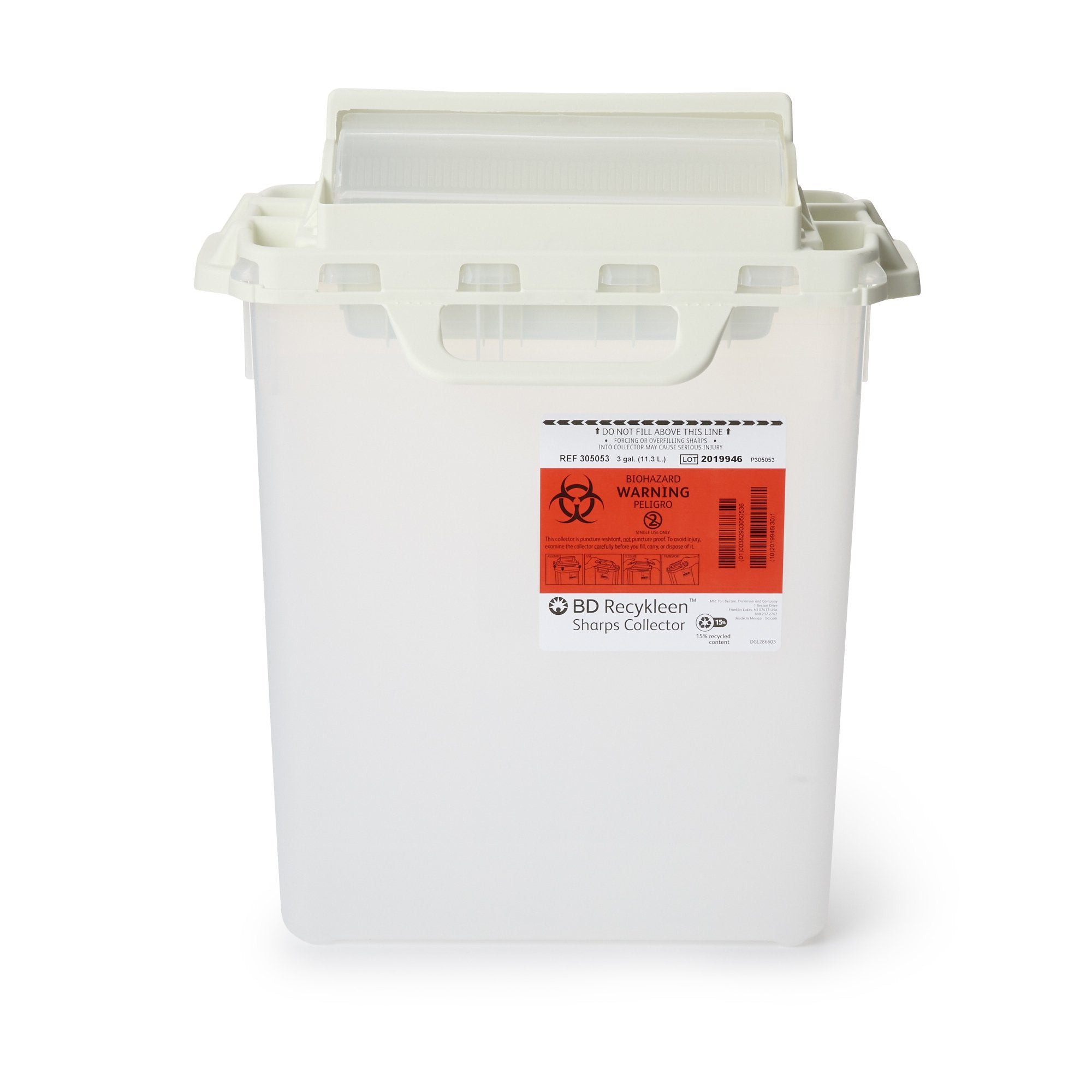 Sharps Container Recykleen Pearl Base 15-3/4 H X 13-1/2 W X 6 D Inch Horizontal Entry 3 Gallon