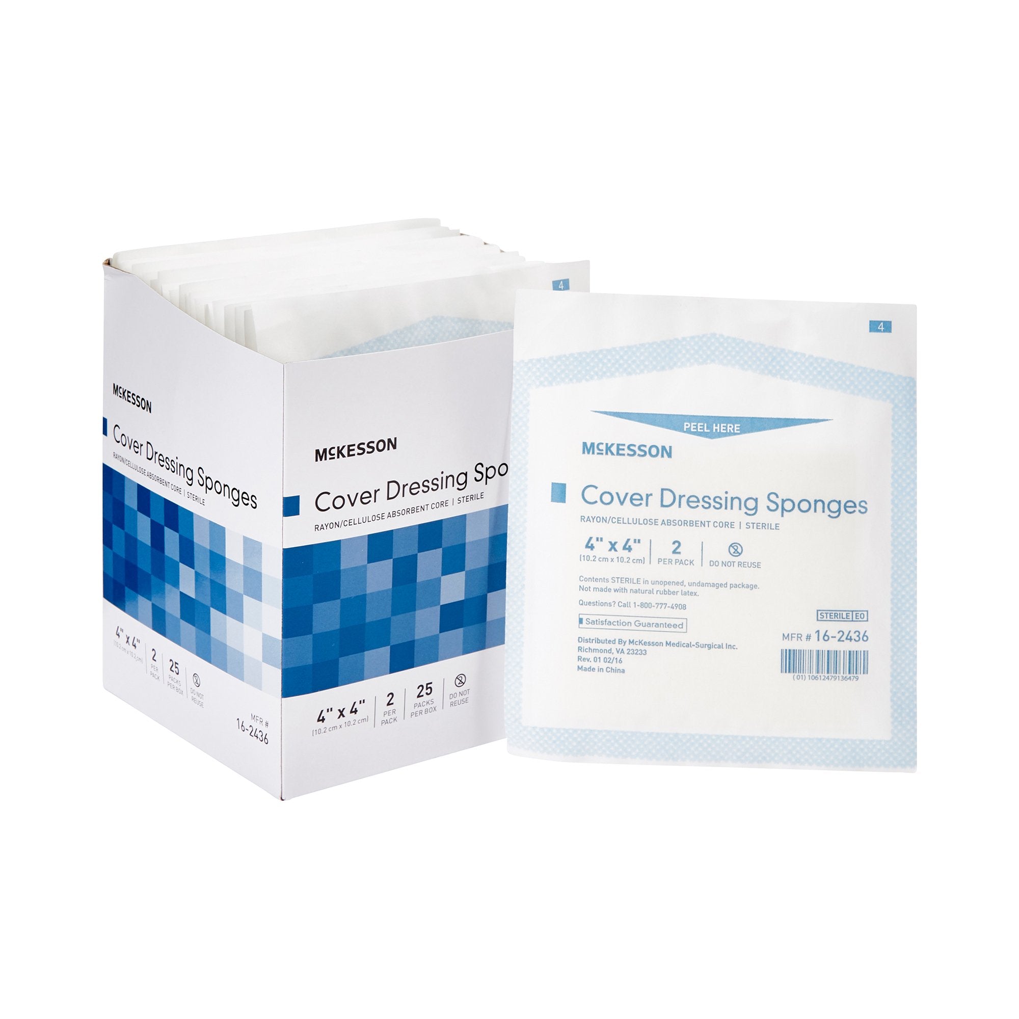 Cellulose Filled Nonwoven Sponge McKesson 4 X 4 Inch Sterile 2 per Pack, Packaging Type - Box