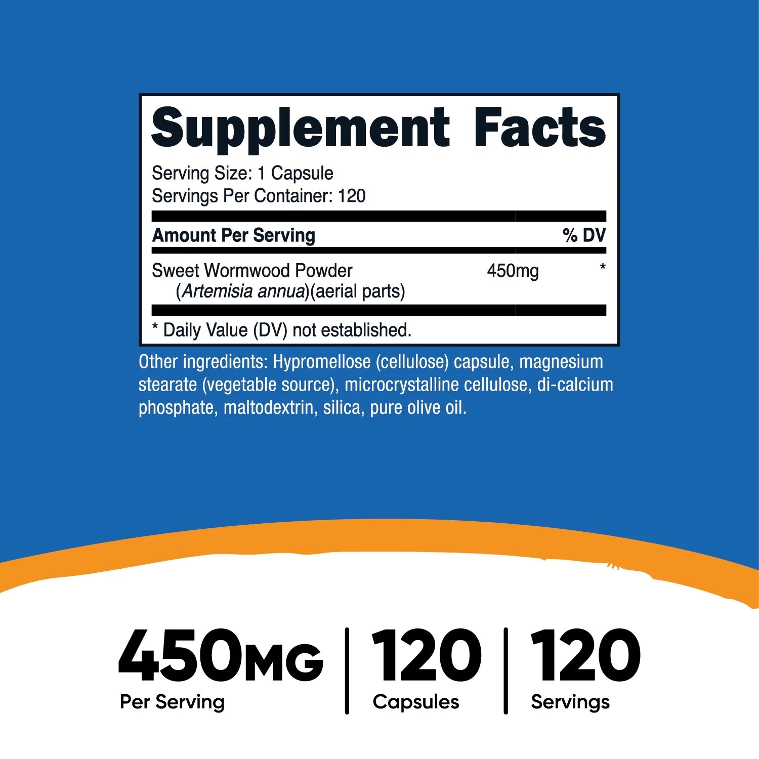 Wormwood Capsules 450Mg 120 Capsules   Gluten Free and Non Gmo Supplement