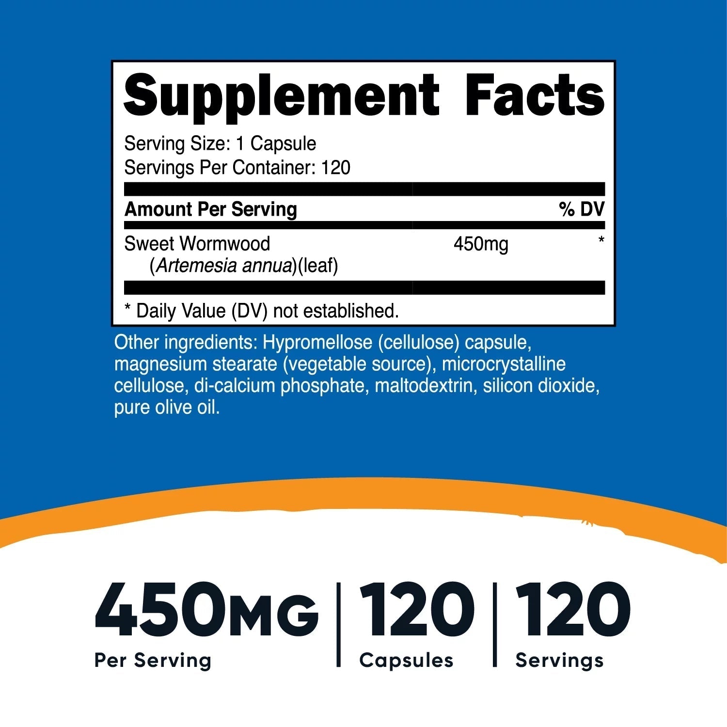 Wormwood Capsules 450Mg 120 Capsules   Gluten Free and Non Gmo Supplement