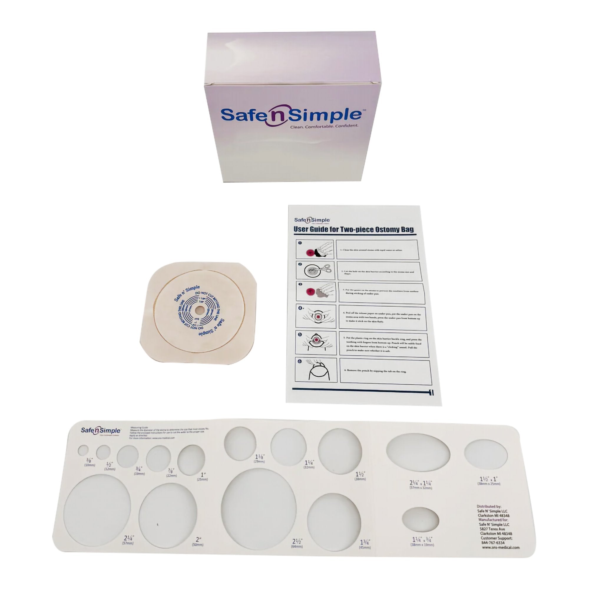 Ostomy Barrier Safe n Simple Trim to Fit, Standard Wear Flexible Tape 45 mm Flange Up to 1-1/4 Inch Opening 4-1/2 X 4-1/2 Inch