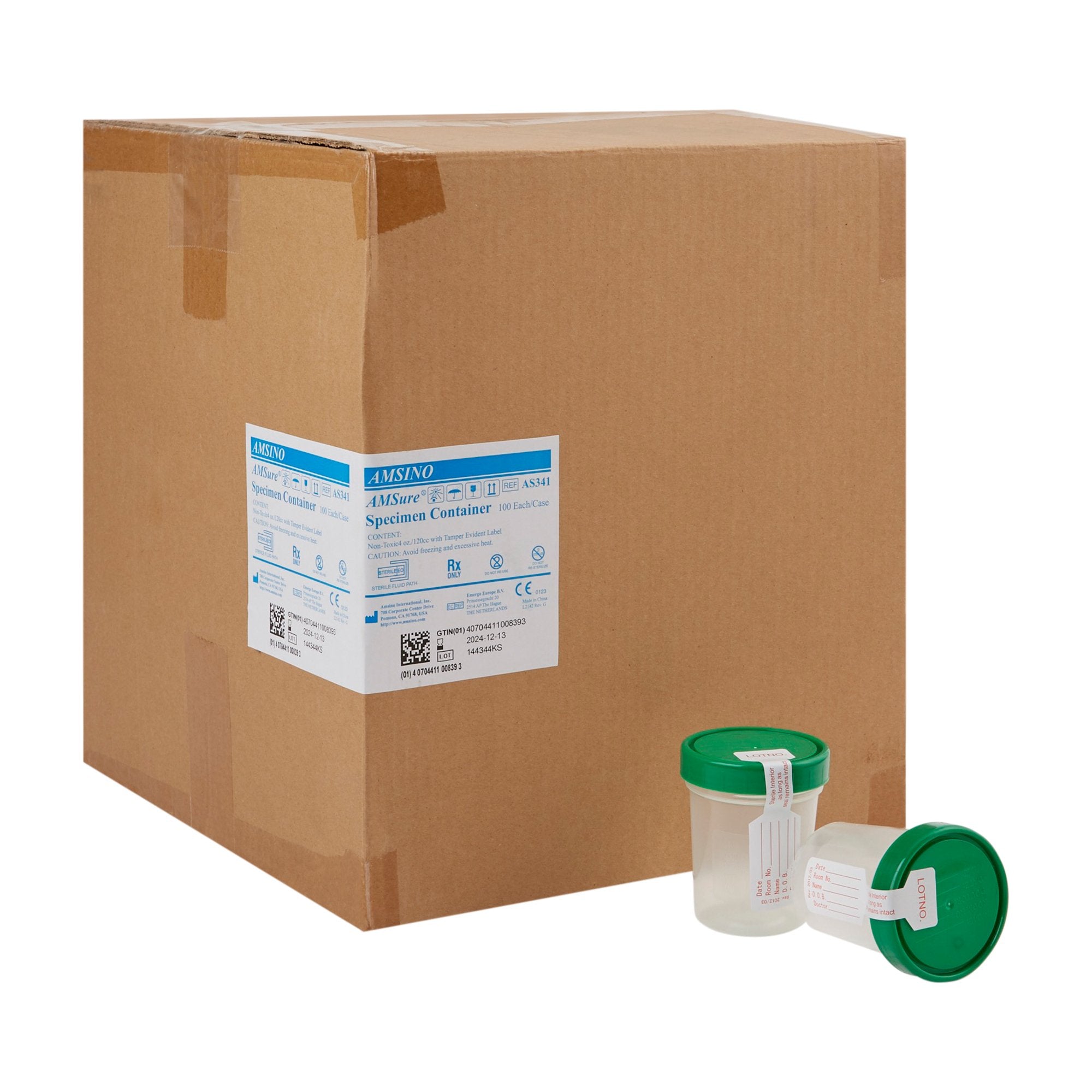 Specimen Container AMSure 120 mL (4 oz.) Screw Cap Patient Information Sterile, Packaging Type- Case