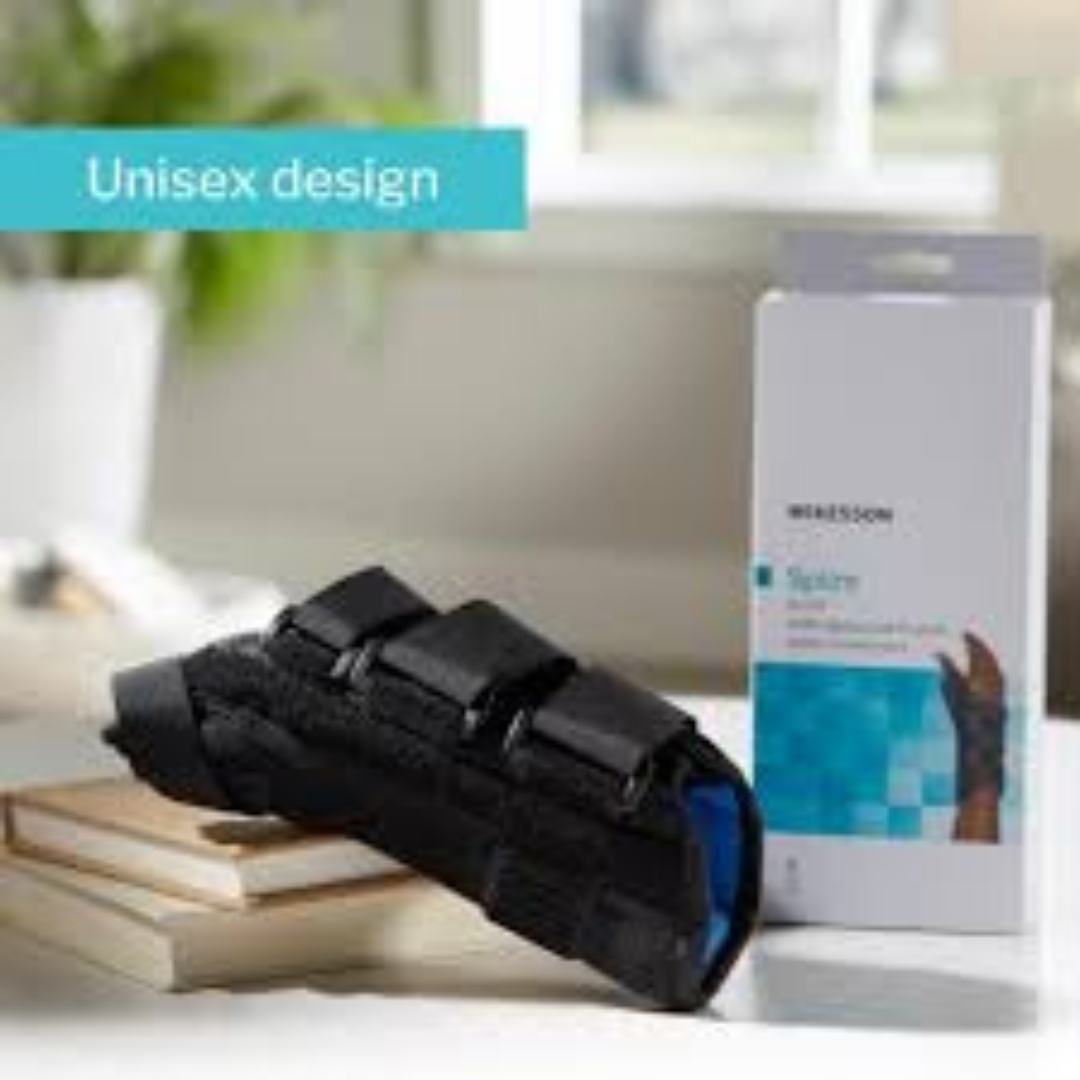 wrist brace with abducted thumb mckesson aluminum foam spandex plastic right hand black medium packaging type each