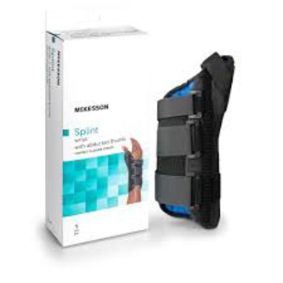 wrist brace with abducted thumb mckesson aluminum foam spandex plastic right hand black medium packaging type each