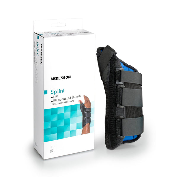 Wrist Brace with Abducted Thumb McKesson Aluminum / Foam / Spandex / Plastic Right Hand Black X Large