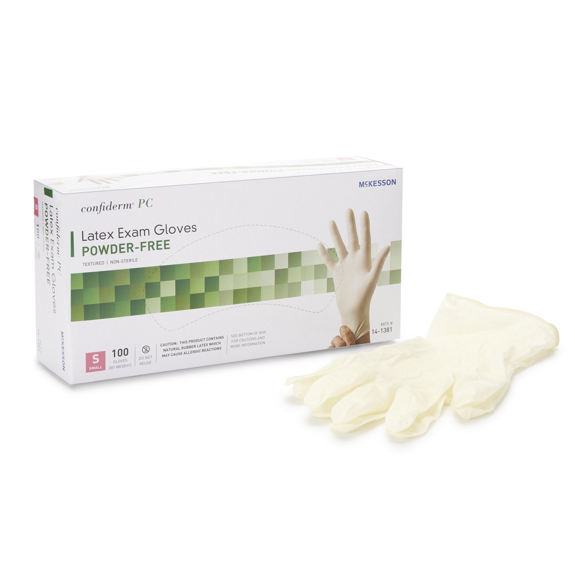 Exam Glove McKesson Confiderm Small NonSterile Latex Standard Cuff Length Fully Textured Ivory Not Rated, Packaging Type- Case