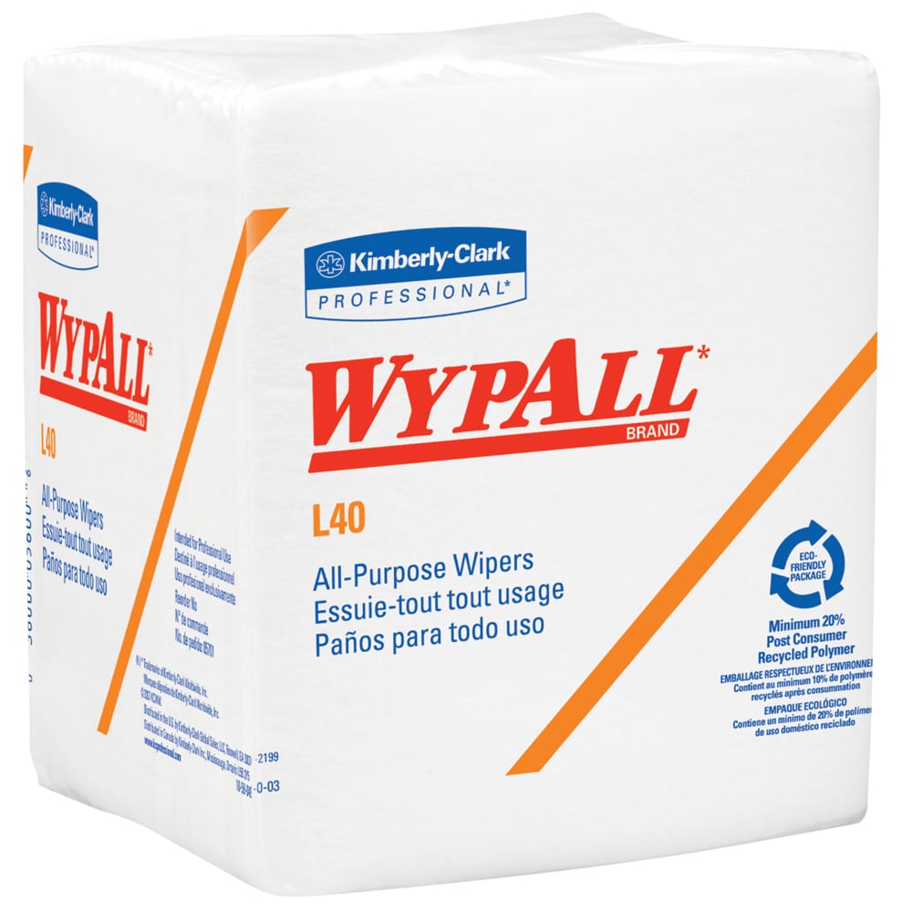 Box of Wypall L40 all purpose wipes with Kimberly Clark logo