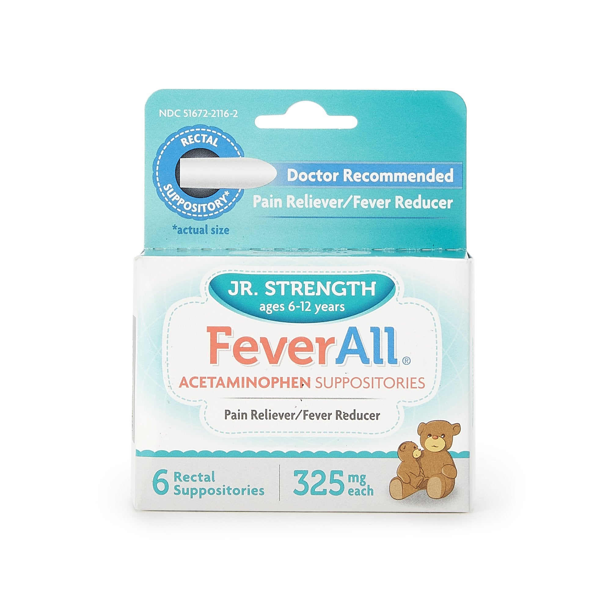 Pain Relief FeverAll 325 mg Strength Acetaminophen Rectal Suppository 6 per Box, Packaging Type- Box