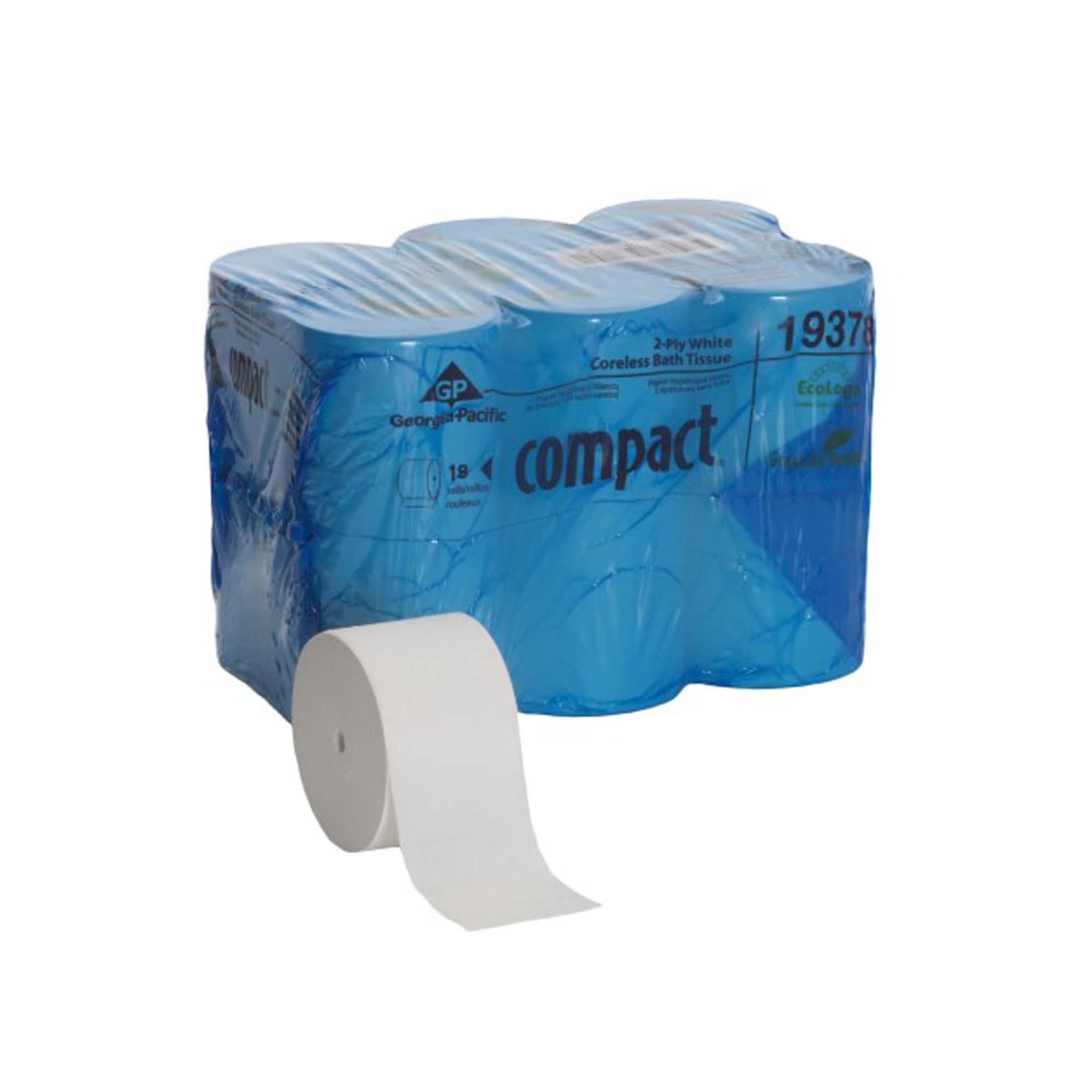 Toilet Tissue Compact White 2-Ply Standard Size Coreless Roll 1500 Sheets 3-4/5 X 4-1/20 Inch, Packaging Type- Case