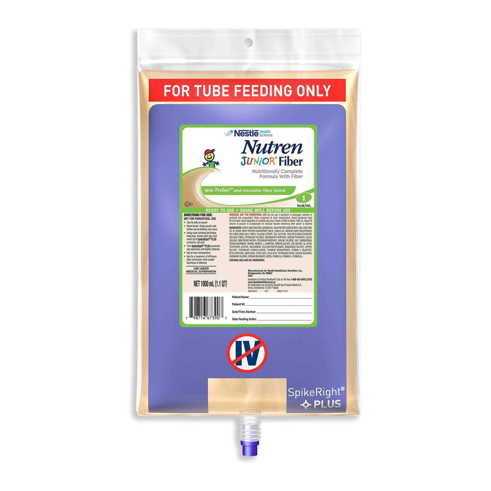 Pediatric Tube Feeding Formula Nutren Junior Fiber Unflavored 1000 mL Bag Liquid Fiber, Packaging Type- Case