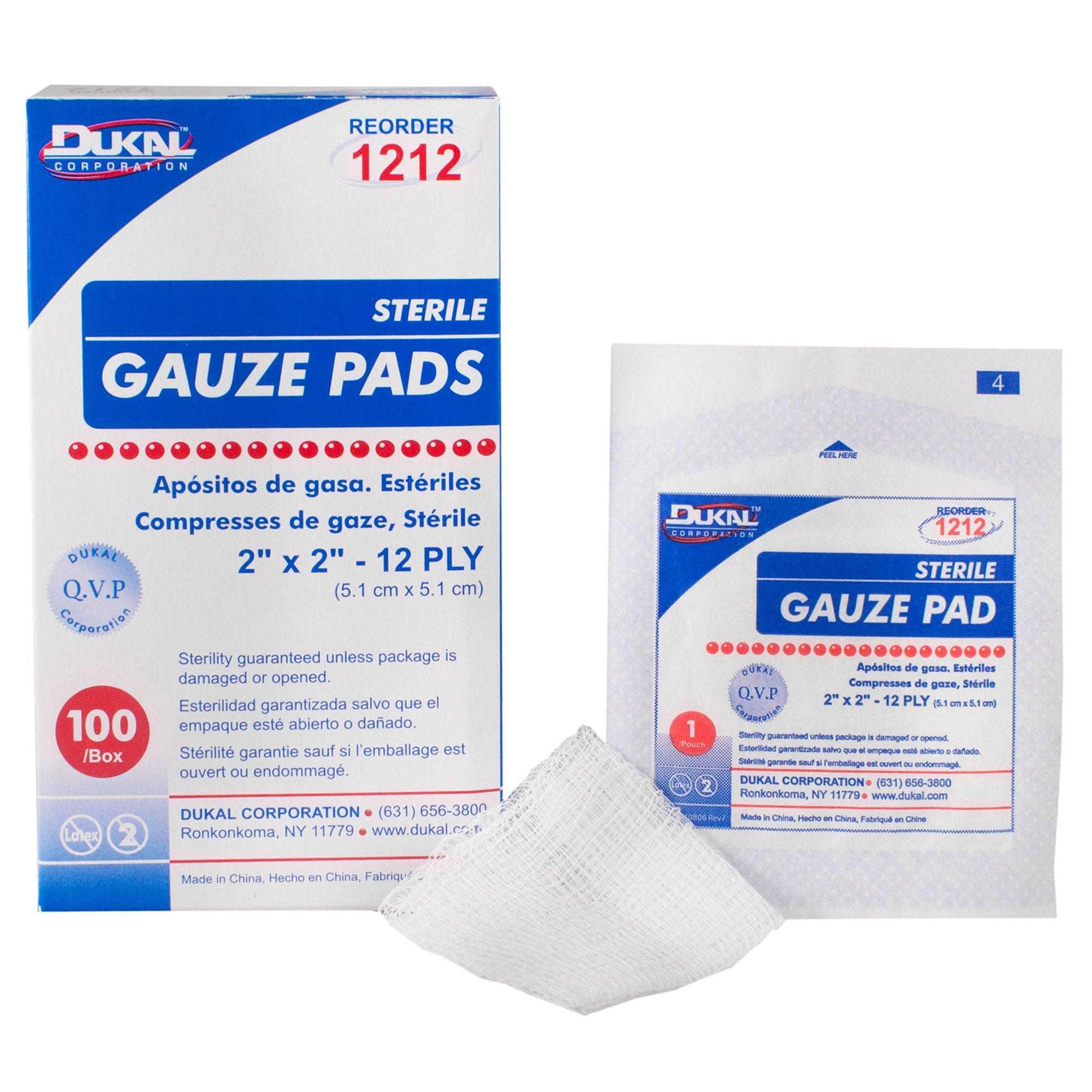 Gauze Sponge Dukal 2 X 2 Inch 12-Ply Sterile 1 per Pack, Packaging Type- Box