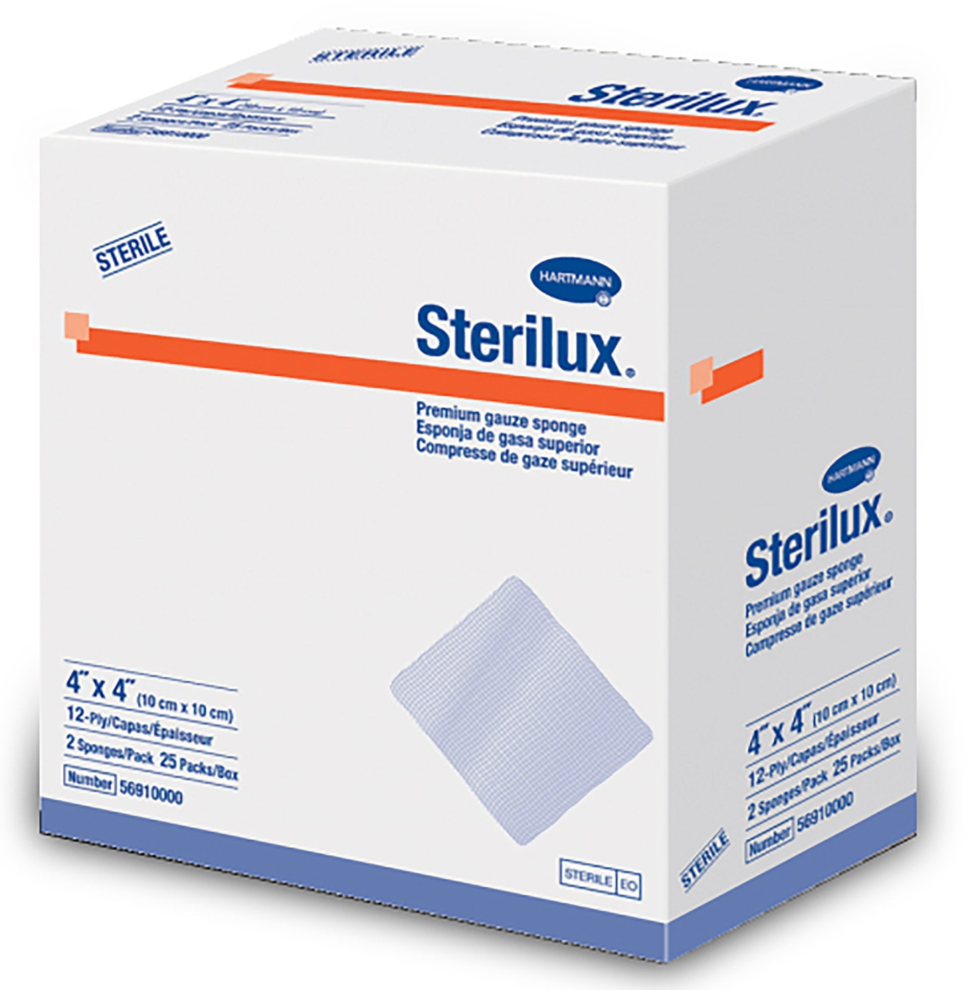 Gauze Sponge Sterilux 4 X 4 Inch 12-Ply Sterile 2 per Pack, Packaging Type- Box