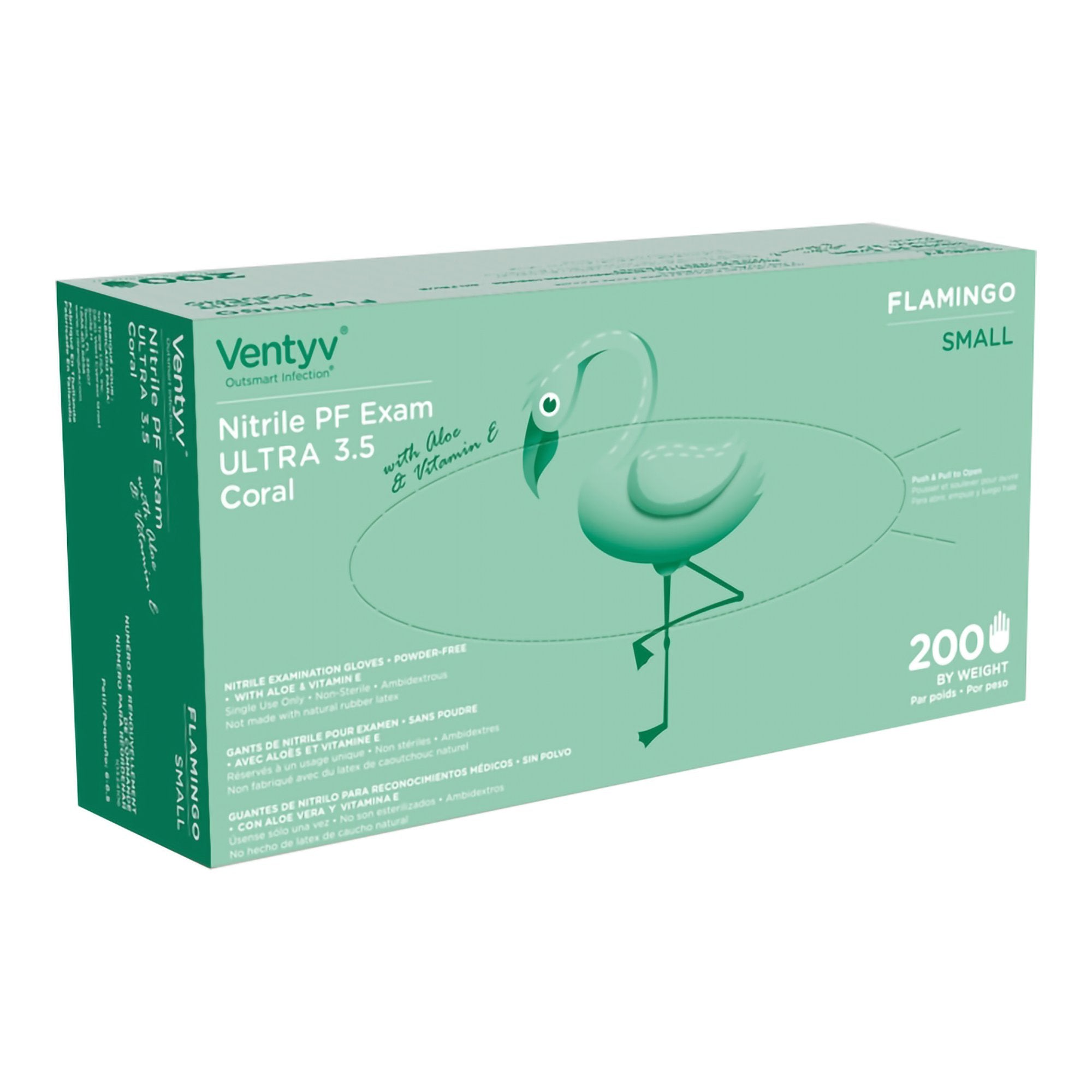 Exam Glove Ventyv Ultra 3.5 CORAL (FLAMINGO) Small NonSterile Nitrile Standard Cuff Length Textured Fingertips Coral Not Rated, Packaging Type- Box