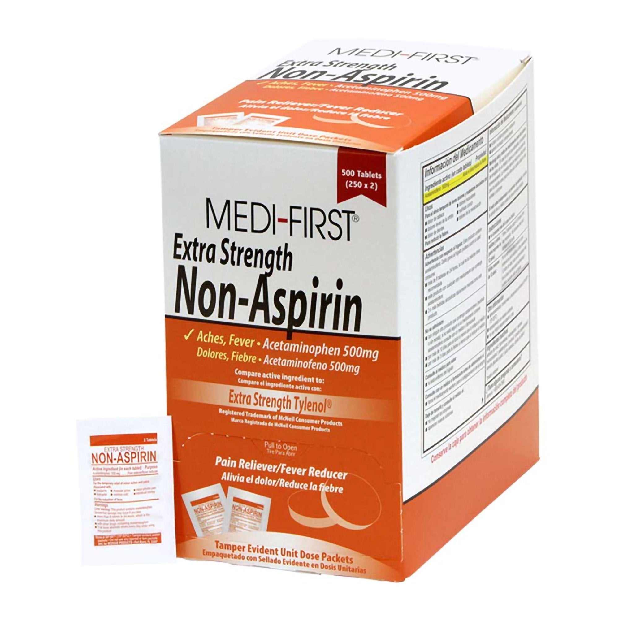 Pain Relief Medi-First 500 mg Strength Acetaminophen Tablet 250 per Box