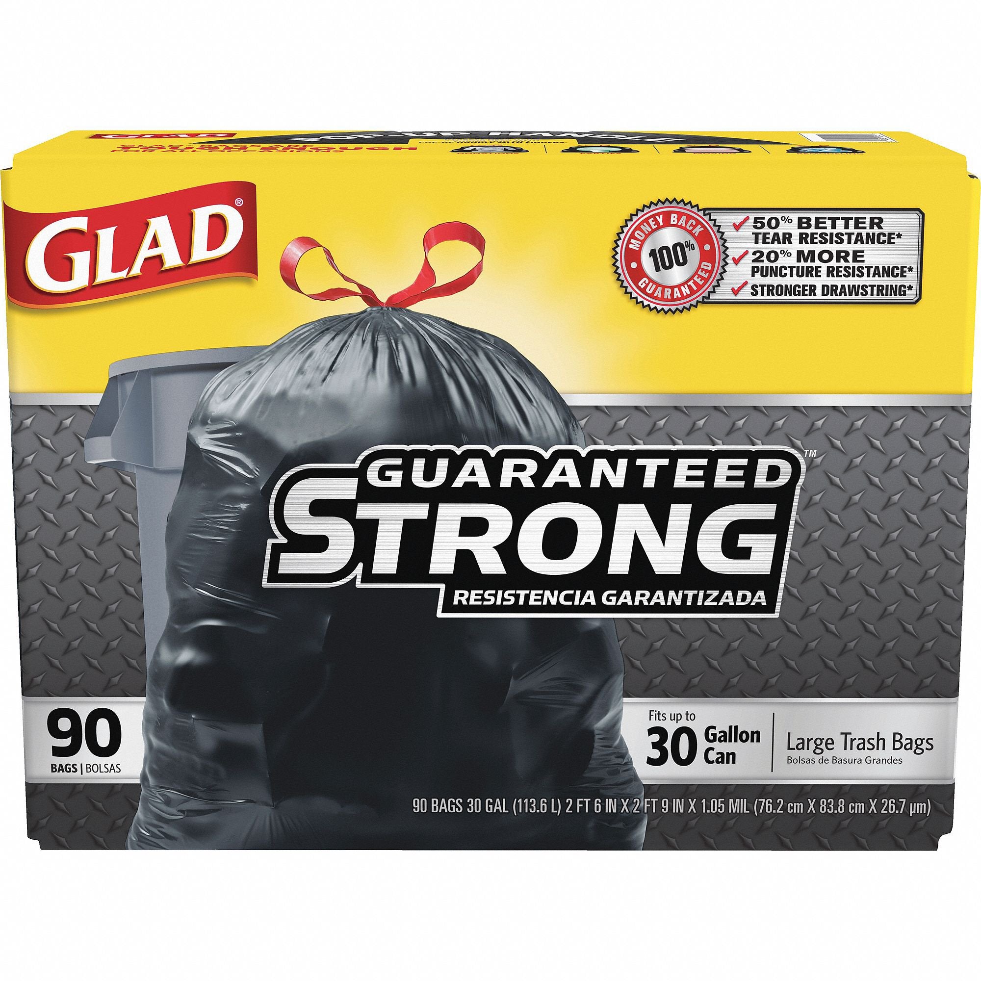 Trash Bag Glad 30 gal. Black LLDPE 1.05 mil 30 X 33 Inch Flat Pack, Packaging Type- Case