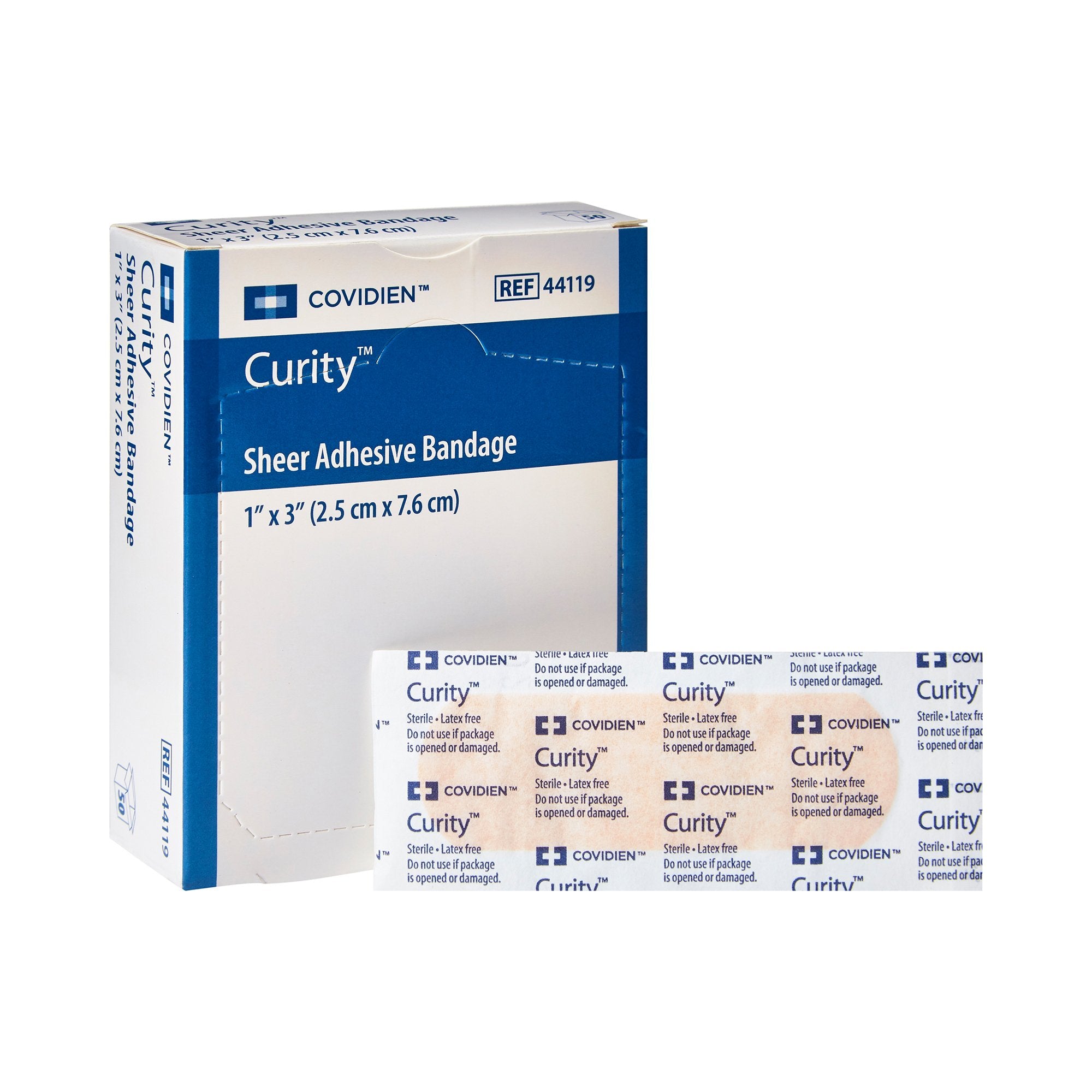 Adhesive Strip Curity 1 X 3 Inch Plastic Rectangle Sheer Sterile, Packaging Type- Box