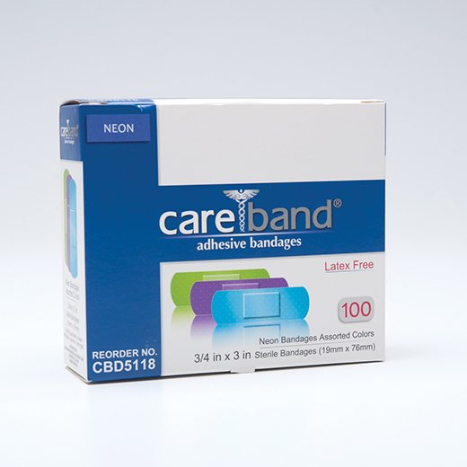 Adhesive Strip Careband 3/4 X 3 Inch Plastic Rectangle Neon Sterile, Packaging Type- Box