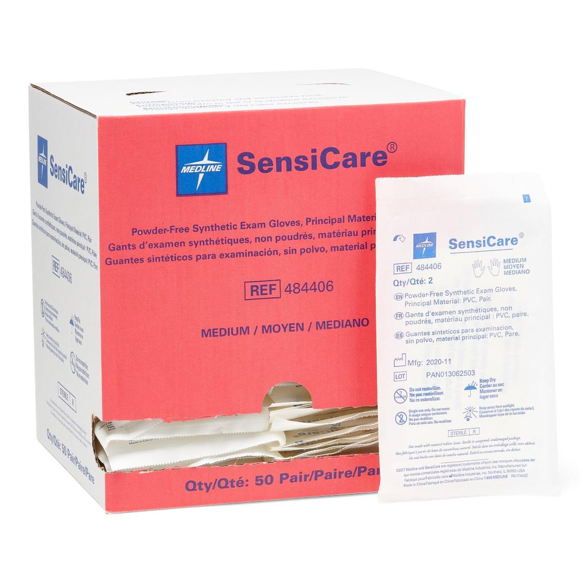 Exam Glove SensiCare Medium Sterile Pair Stretch Vinyl Standard Cuff Length Smooth Beige Not Rated, Packaging Type- Box