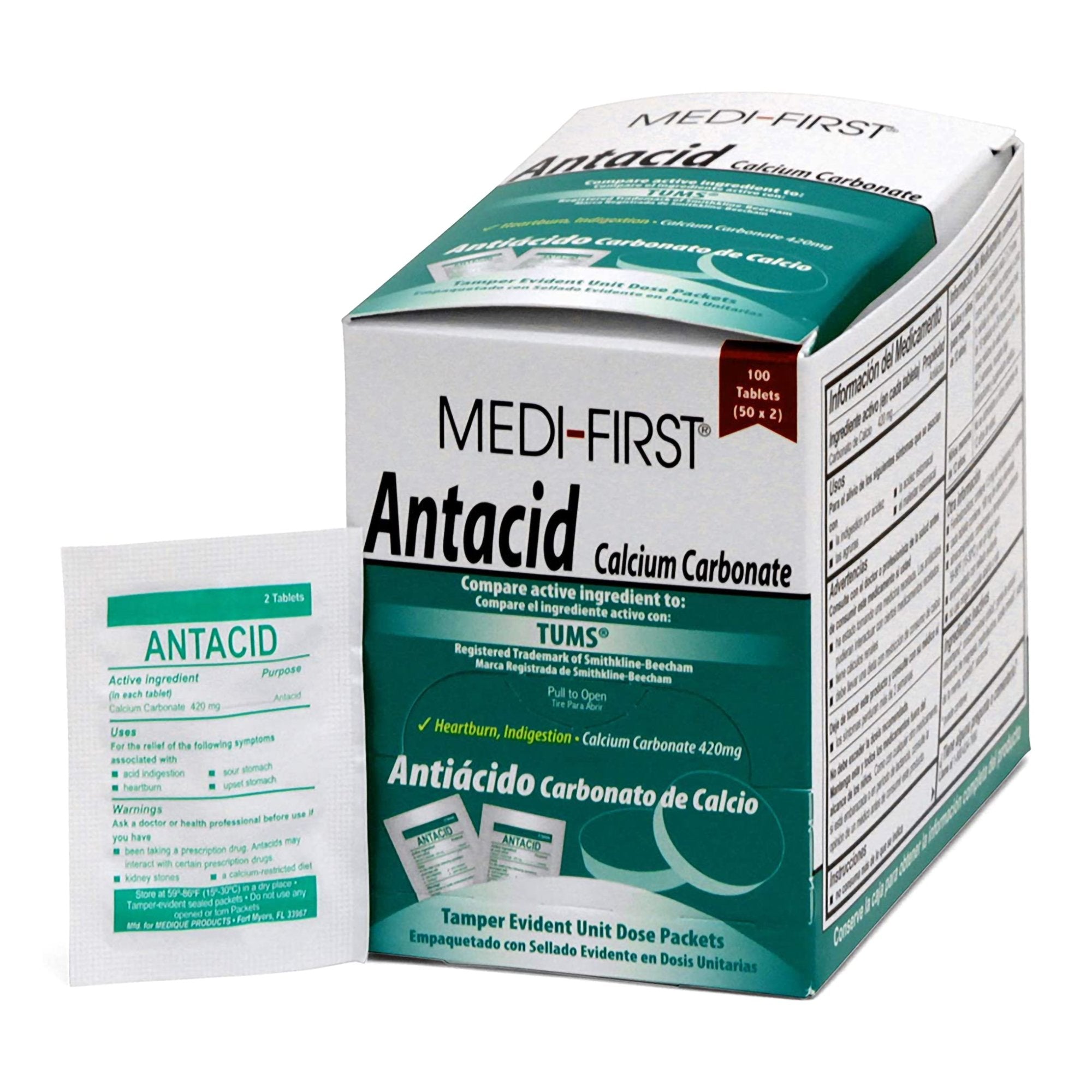 Antacid Medi-First 420 mg Strength Chewable Tablet 100 per Box, Packaging Type- Box