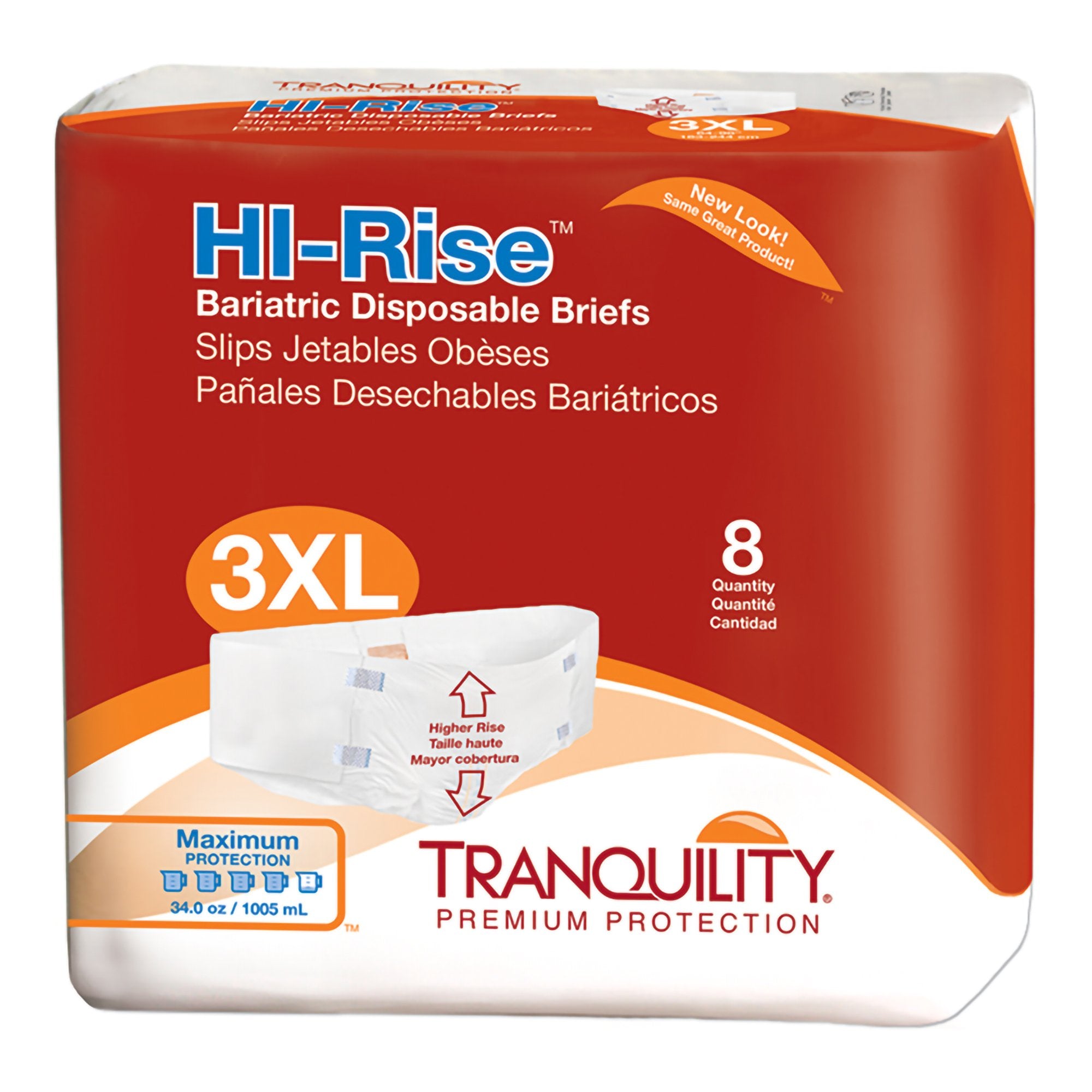 Unisex Adult Incontinence Brief Tranquility HI-Rise Bariatric 3X-Large Disposable Heavy Absorbency, Packaging Type- Case