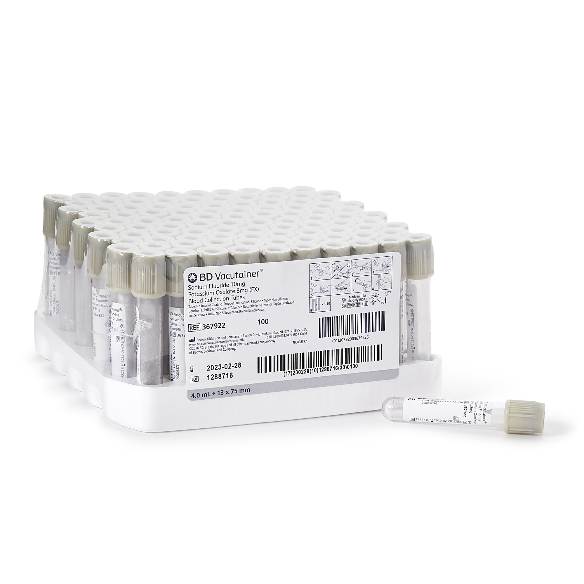 BD Vacutainer Venous Blood Collection Tube Sodium Fluoride / Potassium Oxalate Additive 4 mL BD Hemogard Closure Plastic Tube