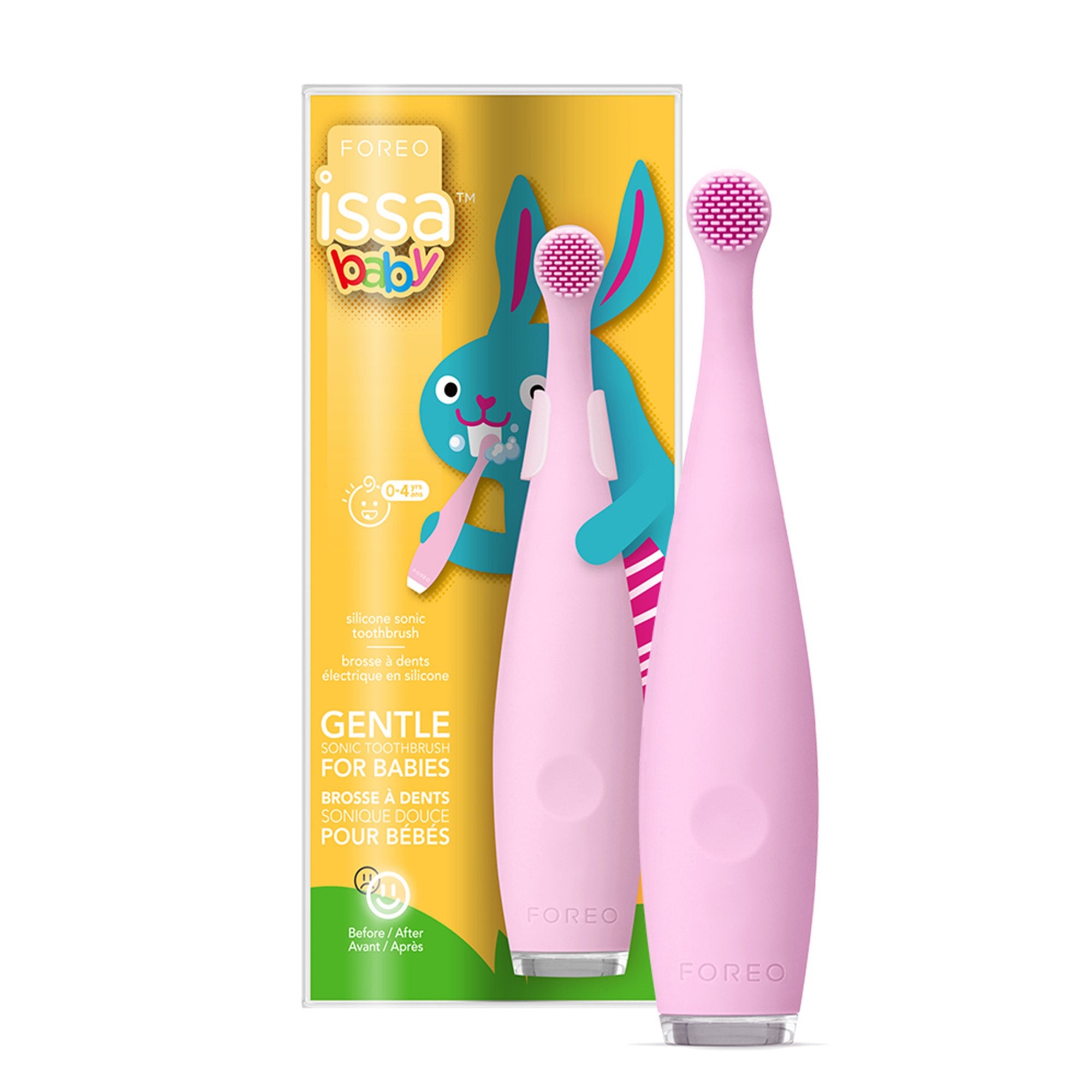 Sonic Toothbrush ISSA baby Pearl Pink Bunny Ages Birth to 4 Years Silicone