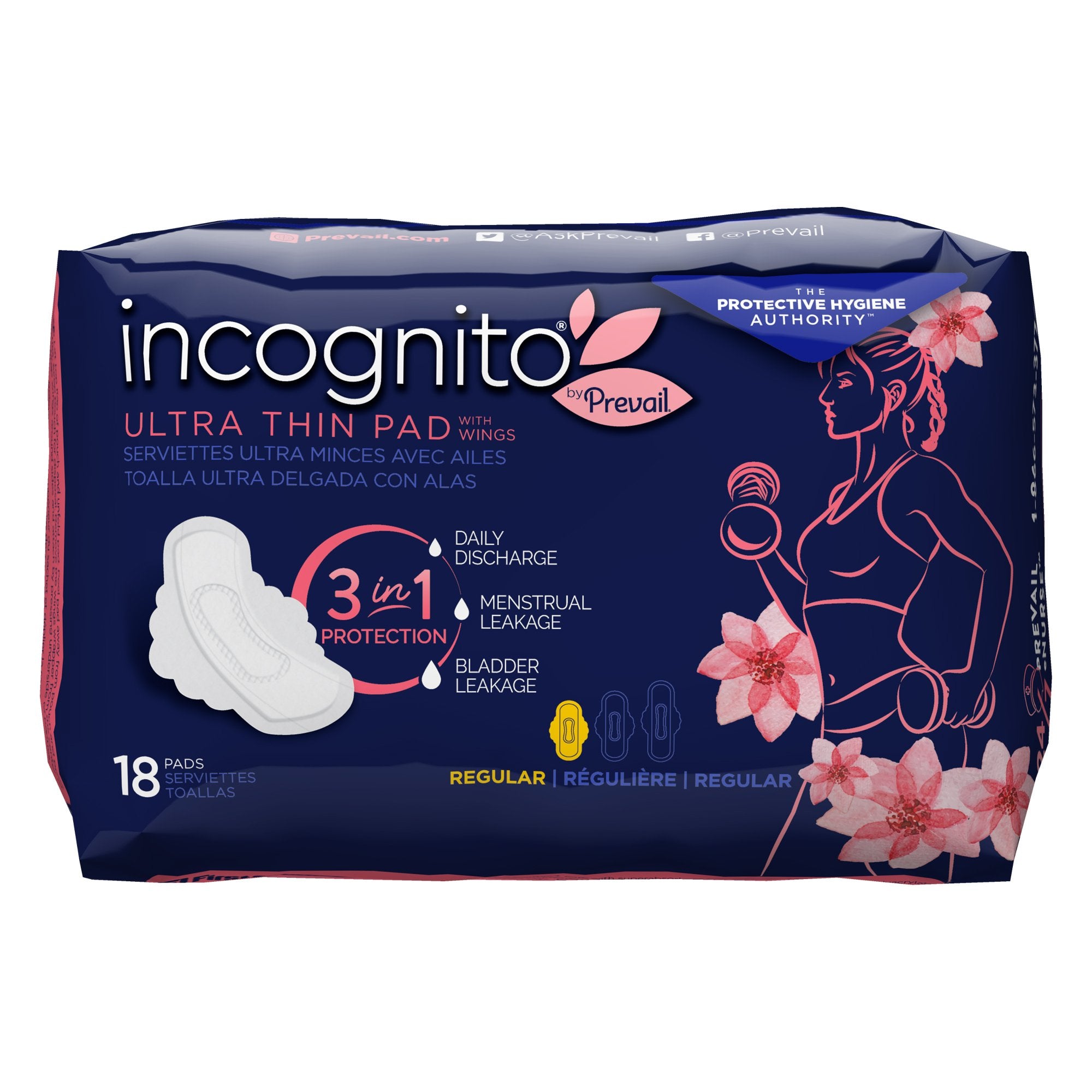 Feminine Pad incognito by Prevail Ultra Thin with Wings Regular Absorbency, Packaging Type- Case