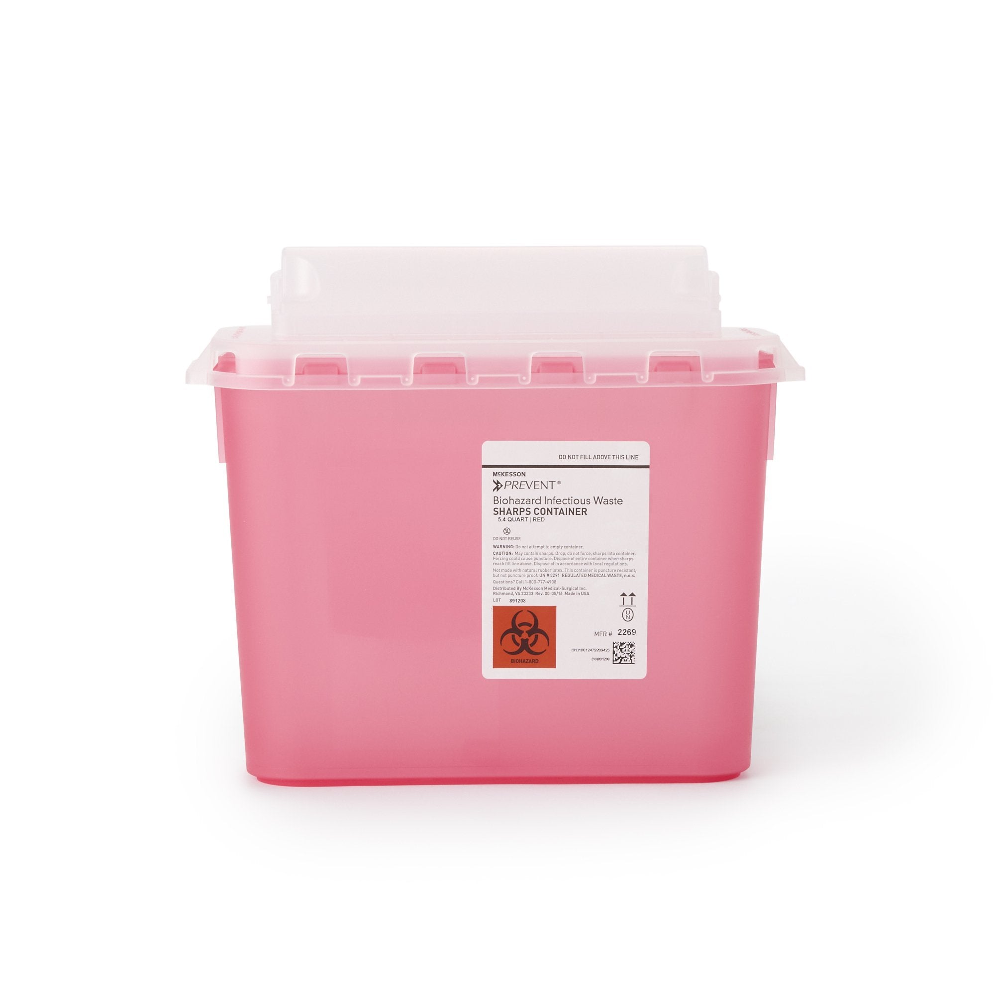 Sharps Container McKesson Prevent Red Base 11 H X 12 W X 4-3/4 D Inch Horizontal Entry 1.35 Gallon, Packaging Type- Each