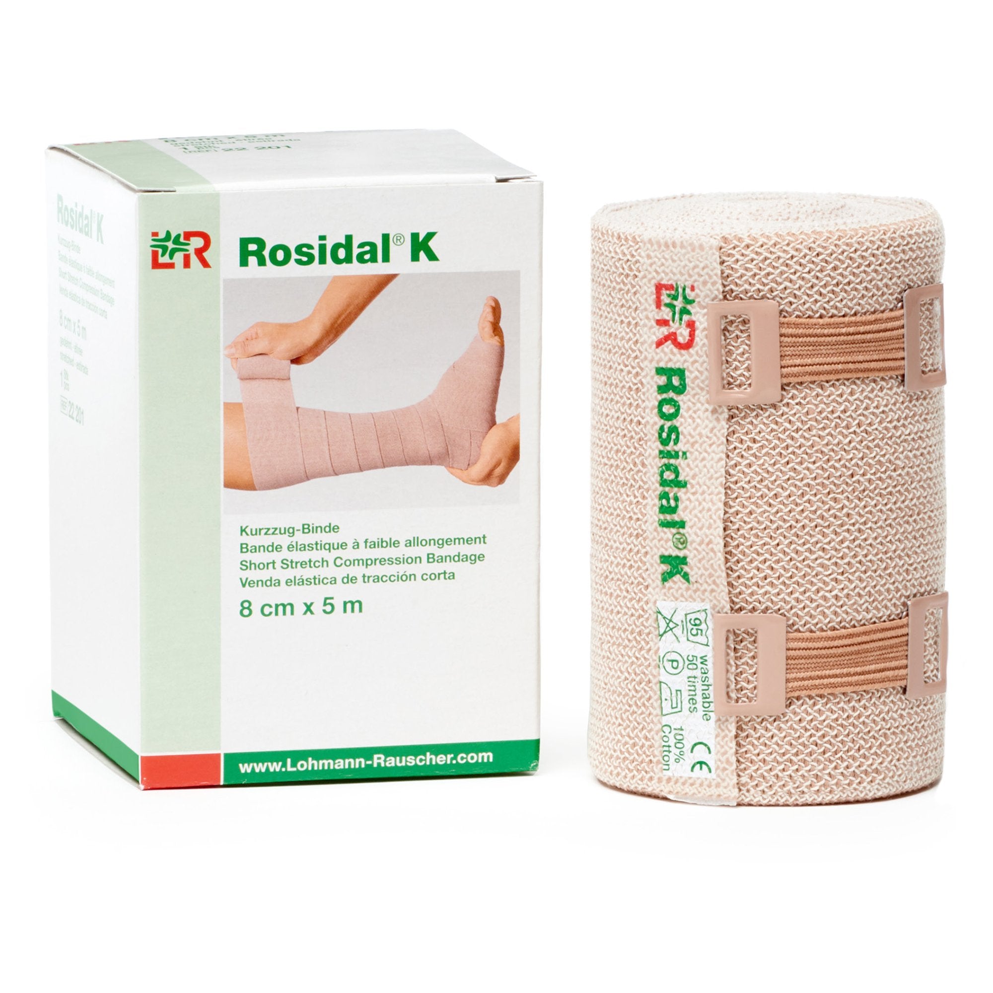 Compression Bandage Rosidal K 3-1/5 Inch X 5-1/2 Yard Clip Detached Closure Tan NonSterile High Compression, Packaging Type- Box