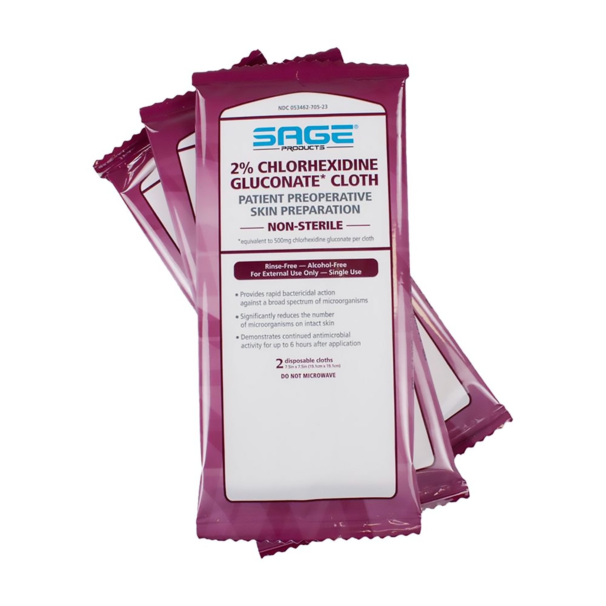 Skin Prep Wipe Sage 2 per Pack Soft Pack 2% Strength CHG (Chlorhexidine Gluconate) NonSterile, Packaging Type- Box